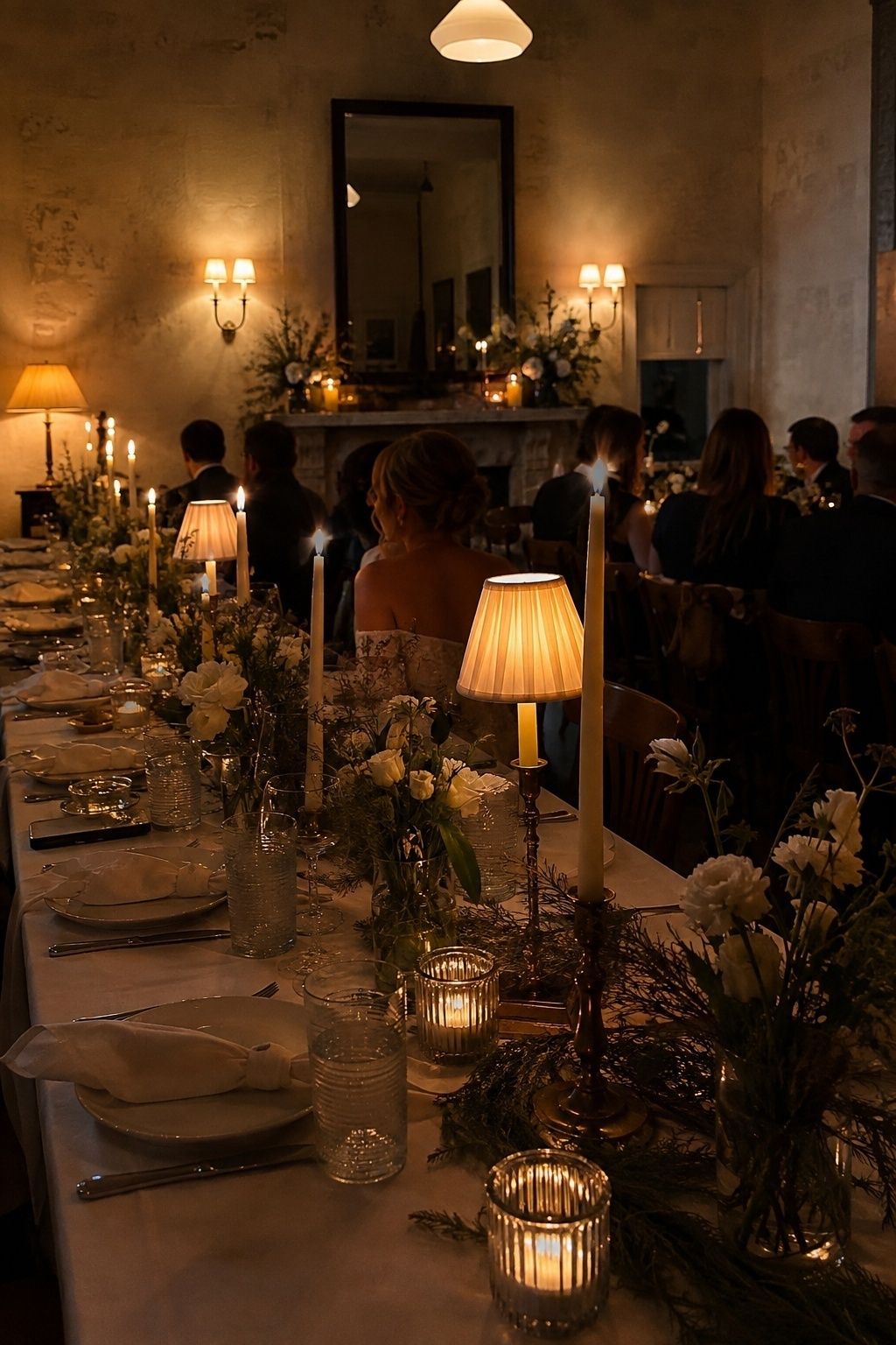 Warm lighting as the main winter reception decor
