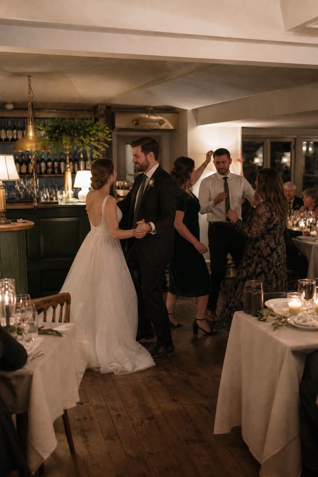 Compact dance area at an indoor reception