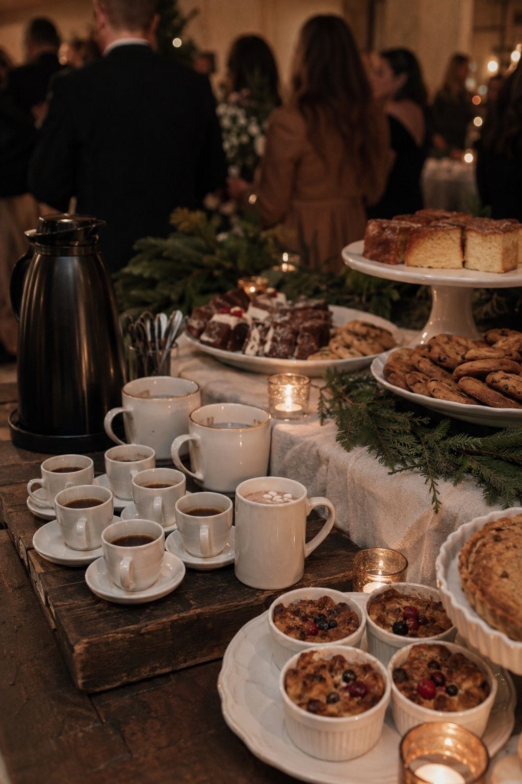 Coffee, cocoa and espresso served with dessert