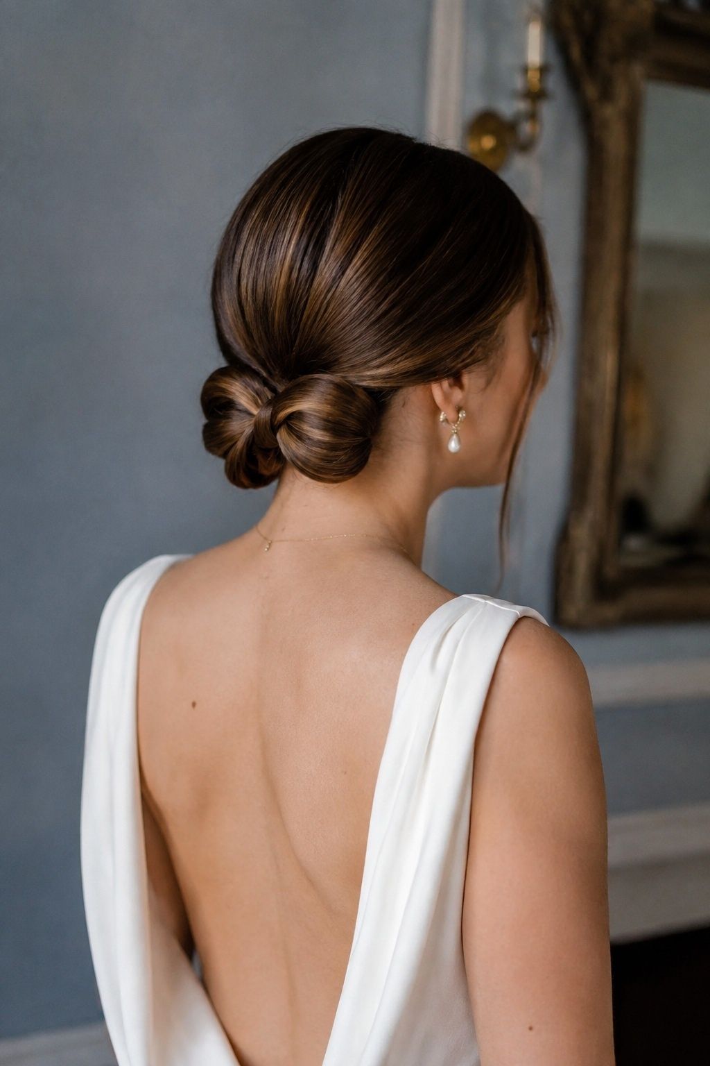 Classic low infinity bun with a figure-eight twist