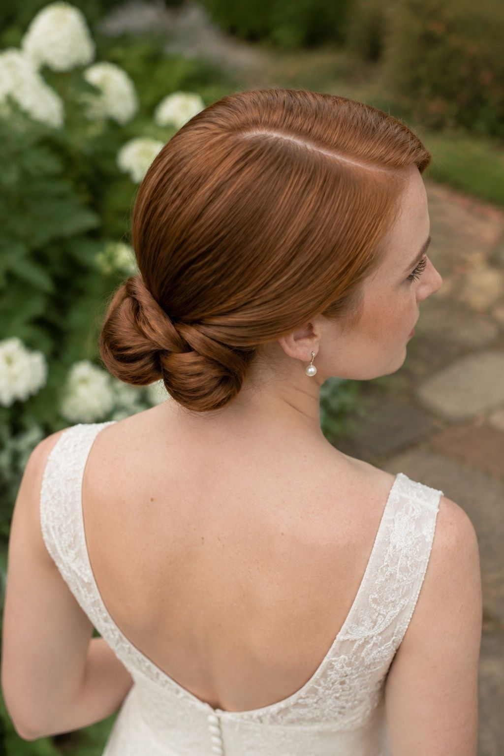 Soft side-part figure-eight bun