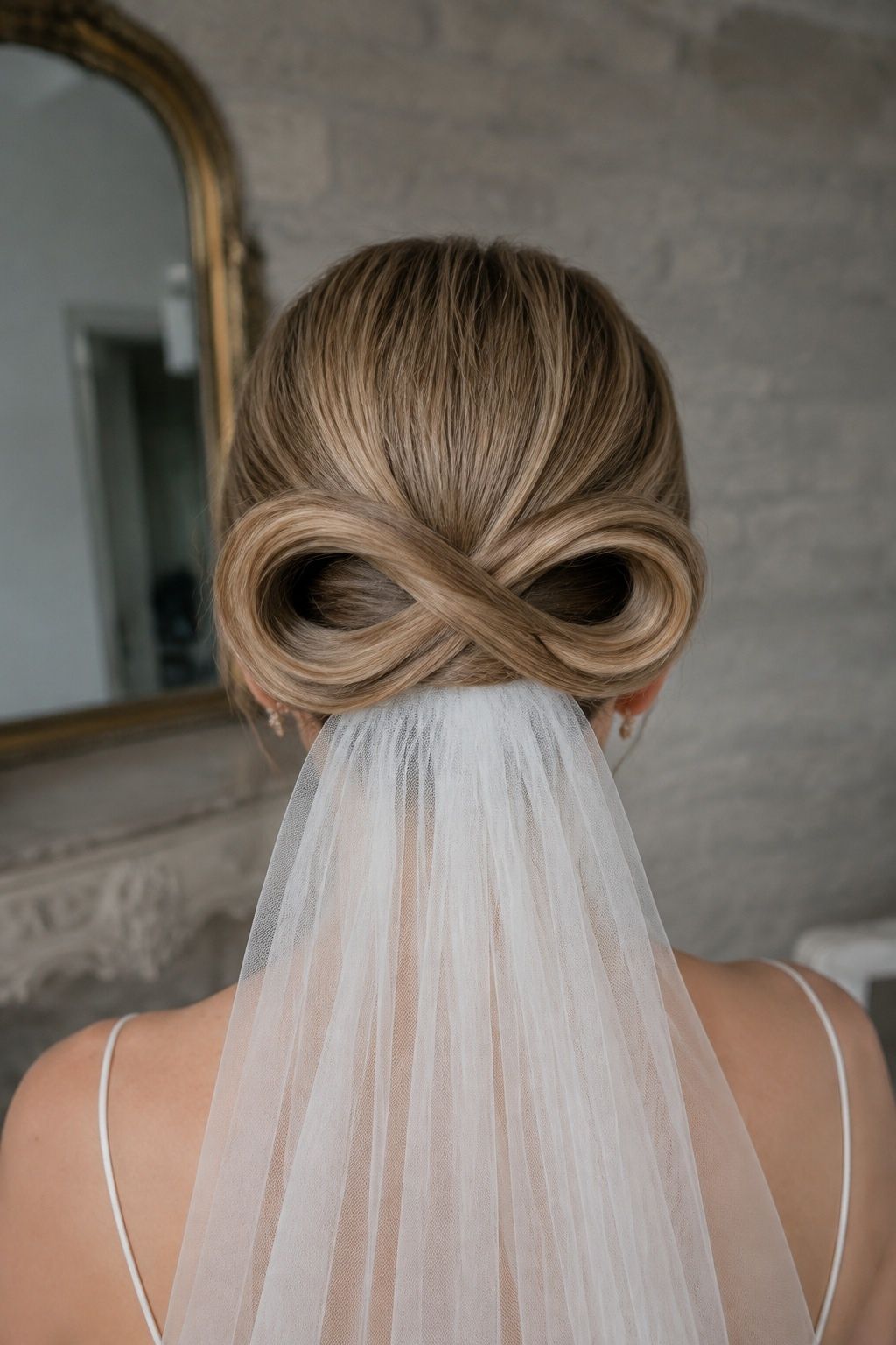 Bridal infinity bun ready for a veil