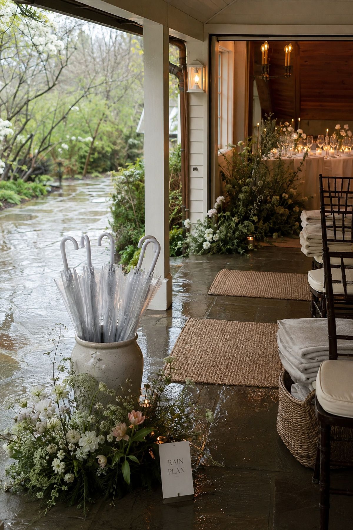 Rain plan built into spring wedding decor