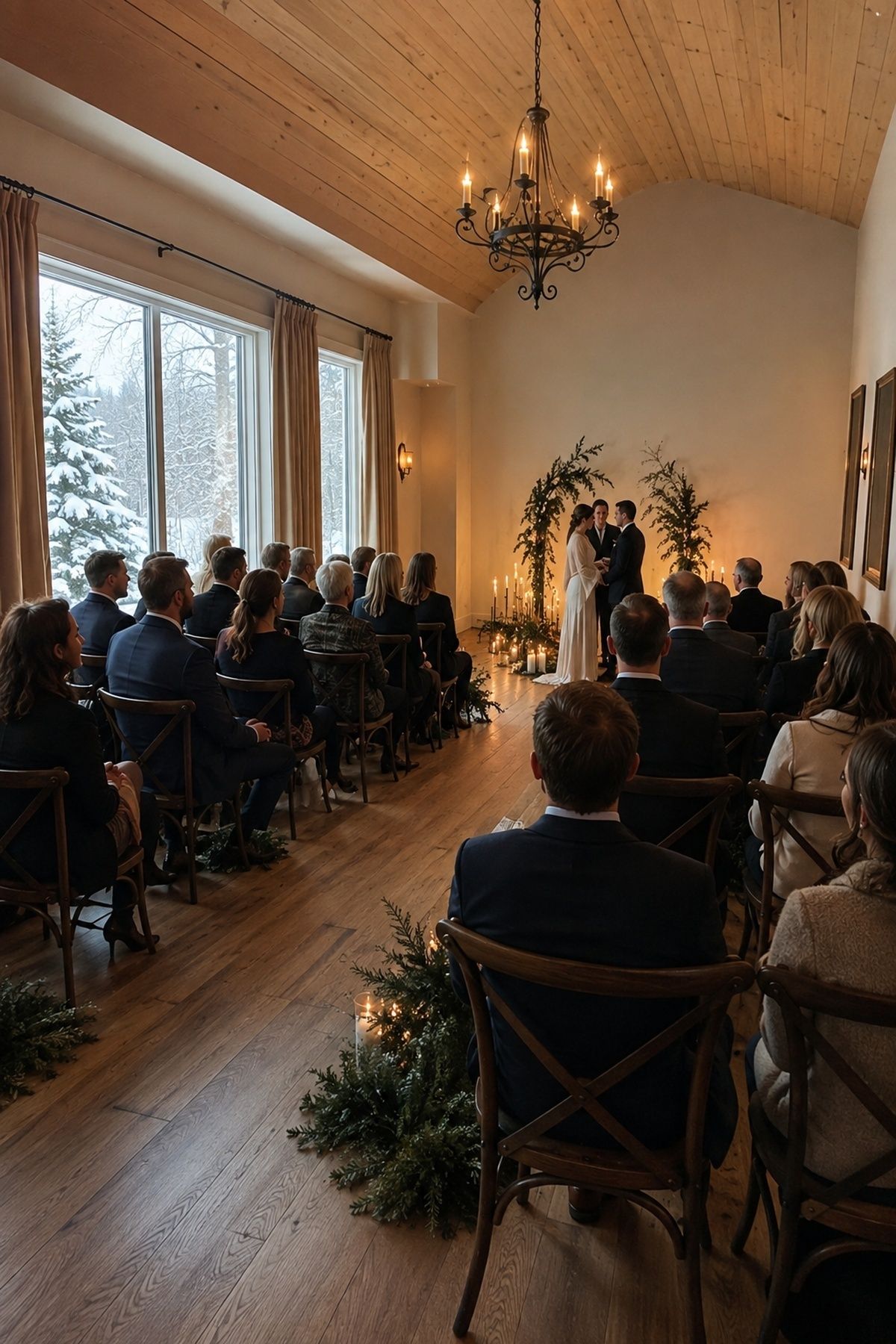 Close ceremony seating for a small winter wedding