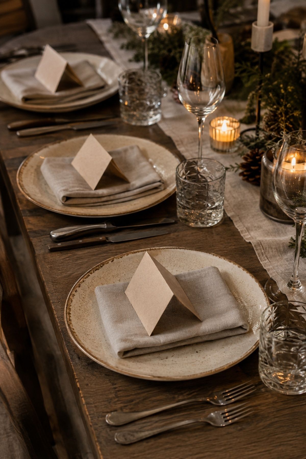 Handwritten personal note at each place setting