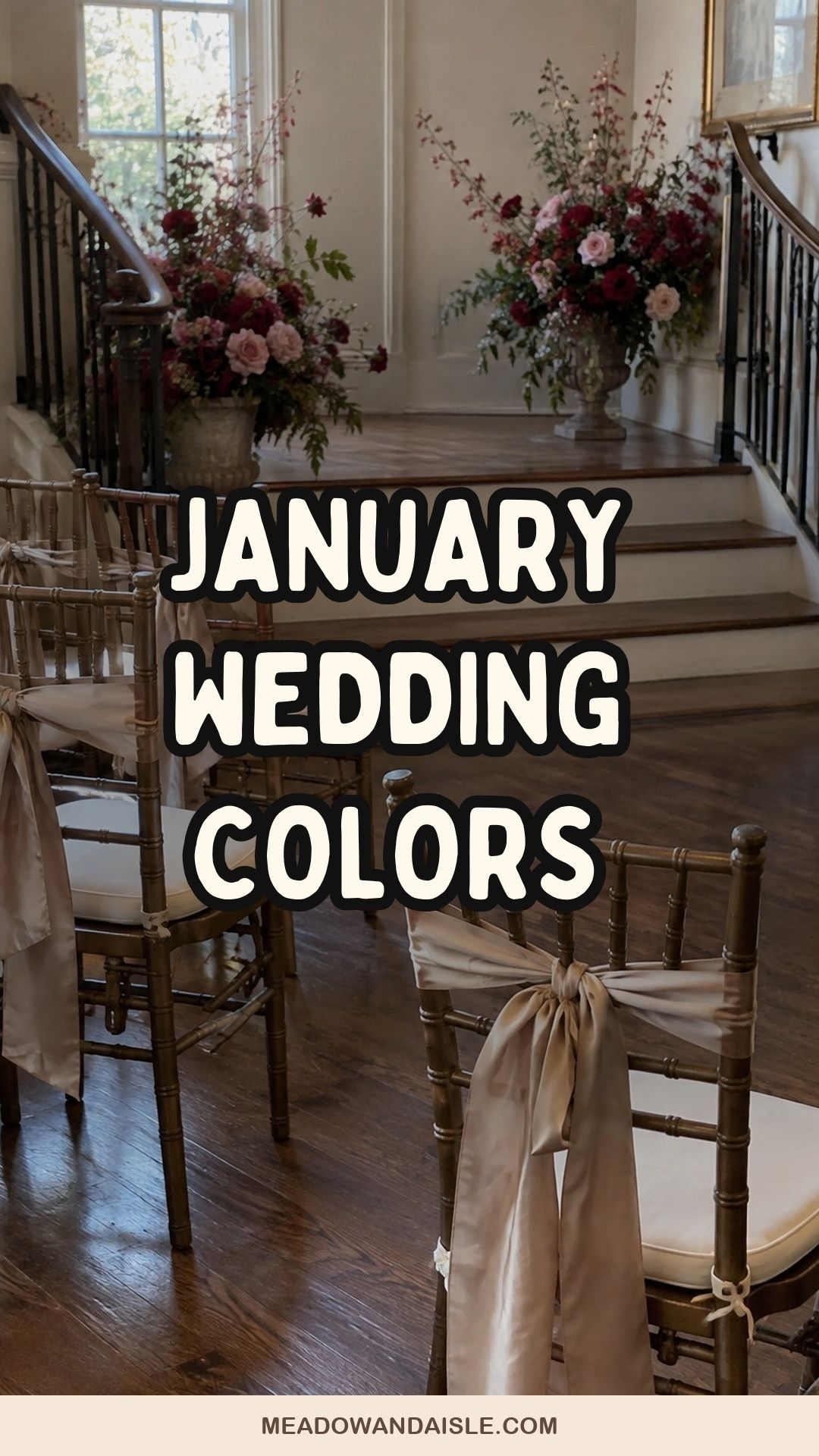 January wedding colors in ruby, rose, and champagne at an intimate ceremony