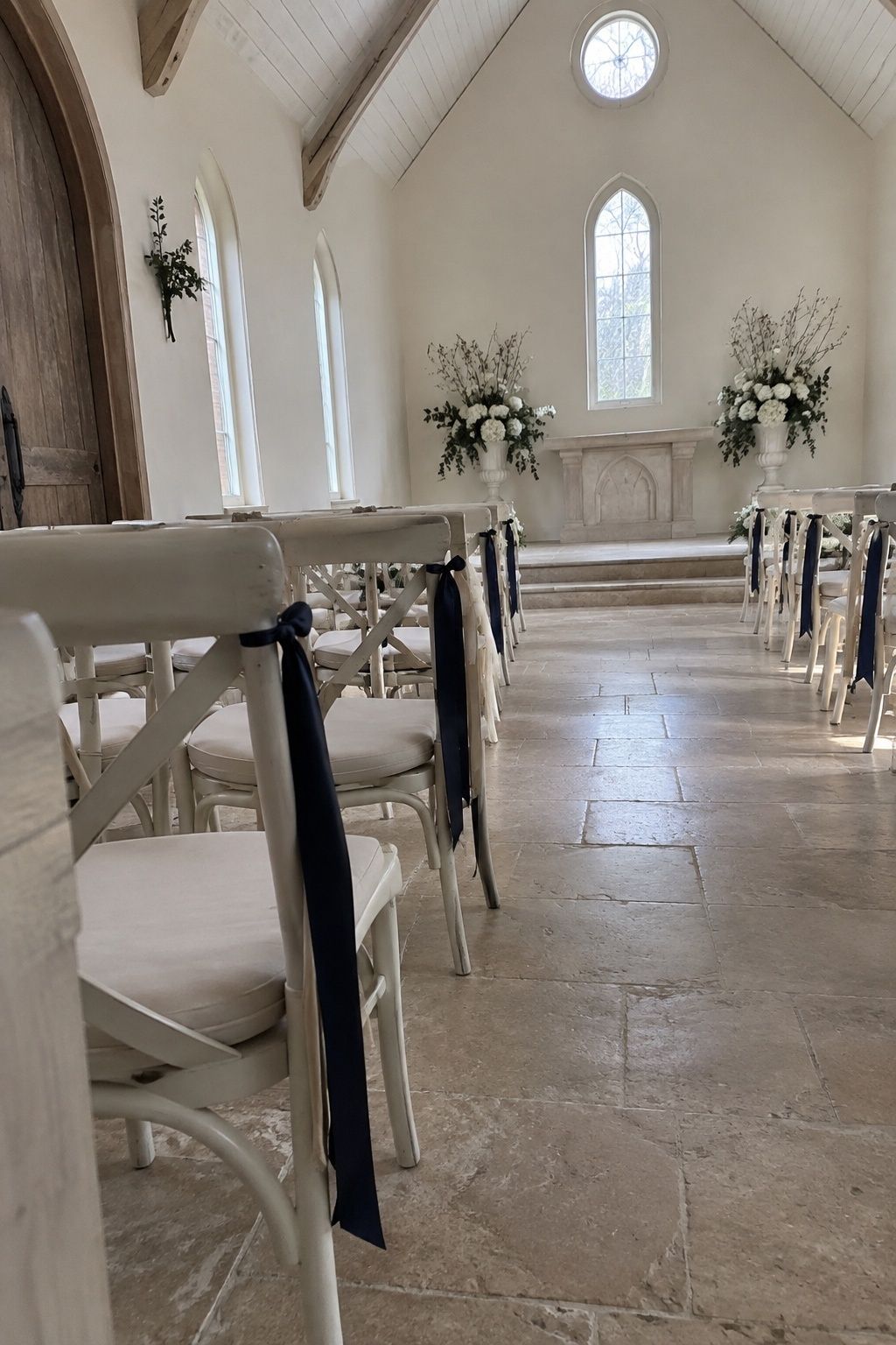 Winter white January wedding palette with one navy accent