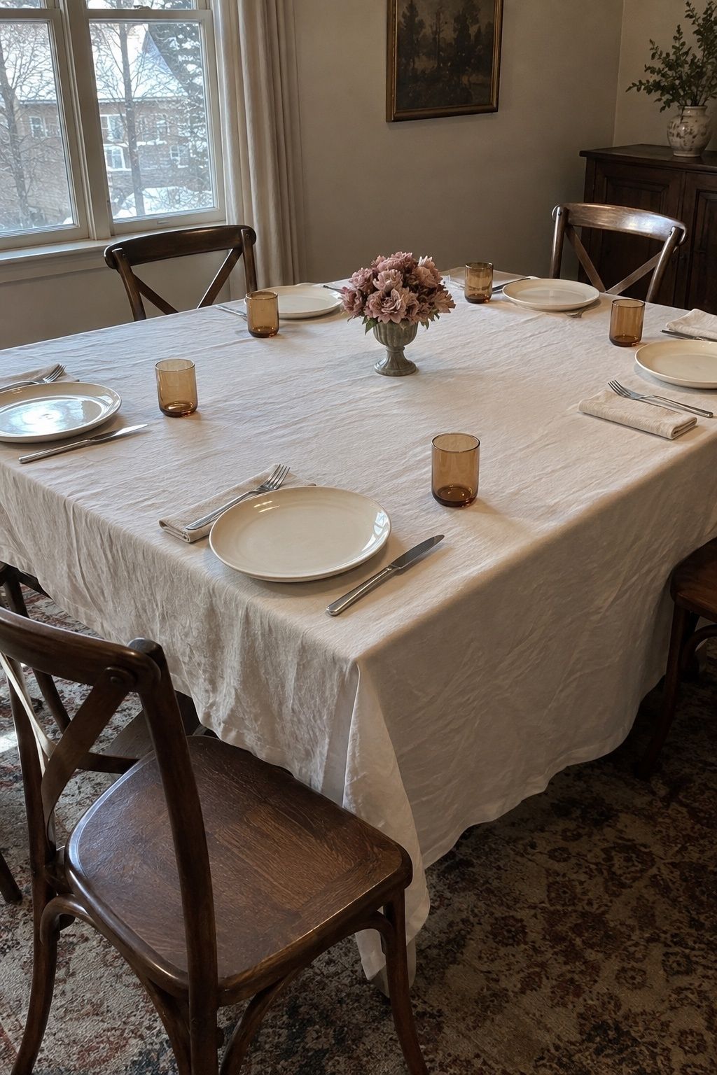 Brown, cream, and dusty rose January wedding dinner colors