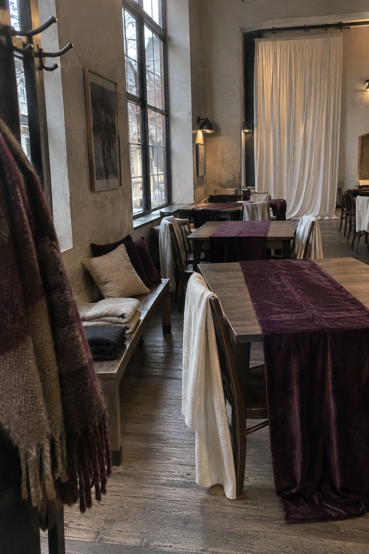 Fabric layered through a reception room