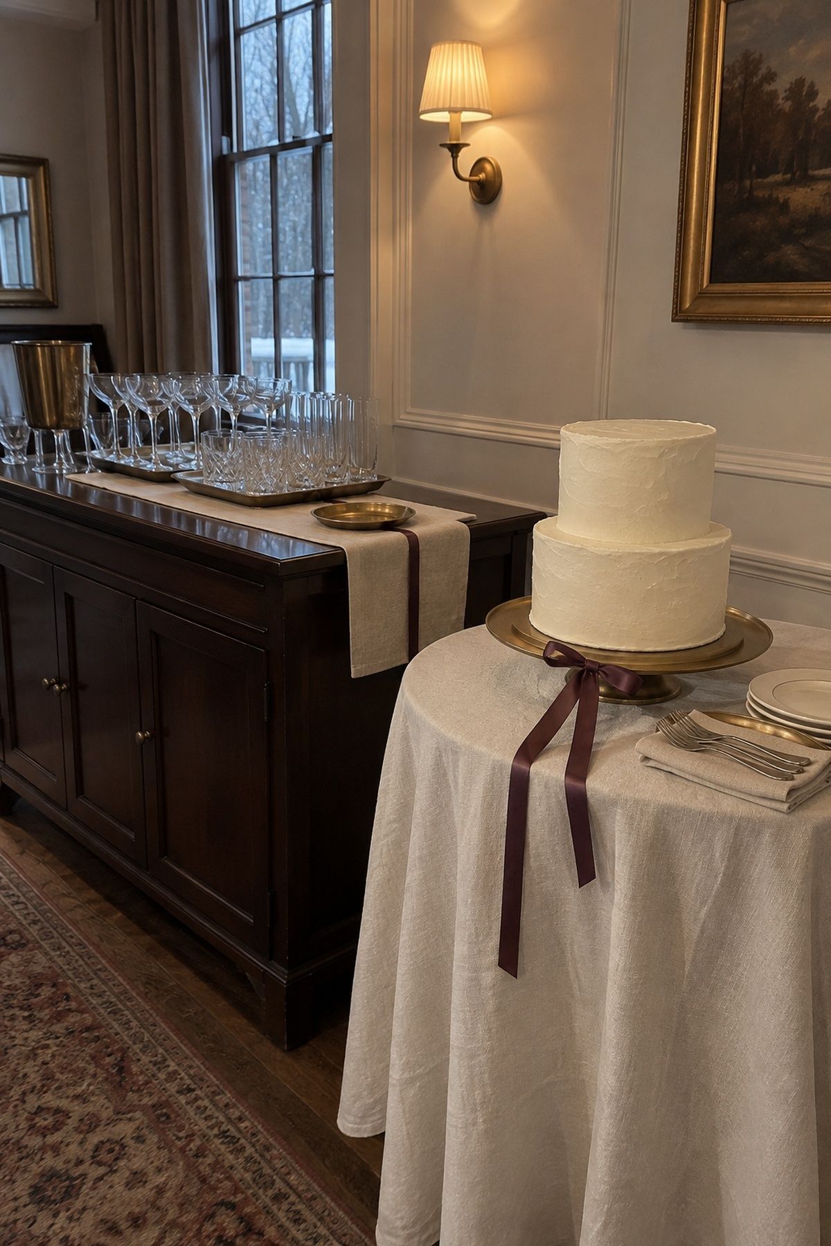 Bar and cake table styled together