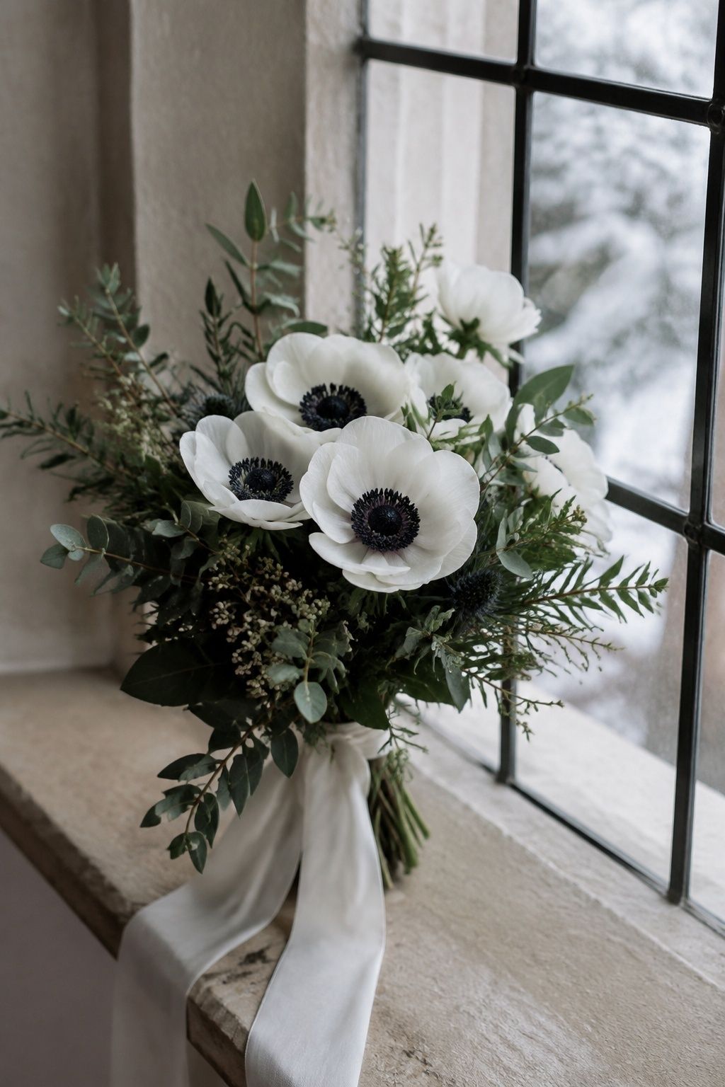 anemones for graphic winter contrast for an intimate January wedding
