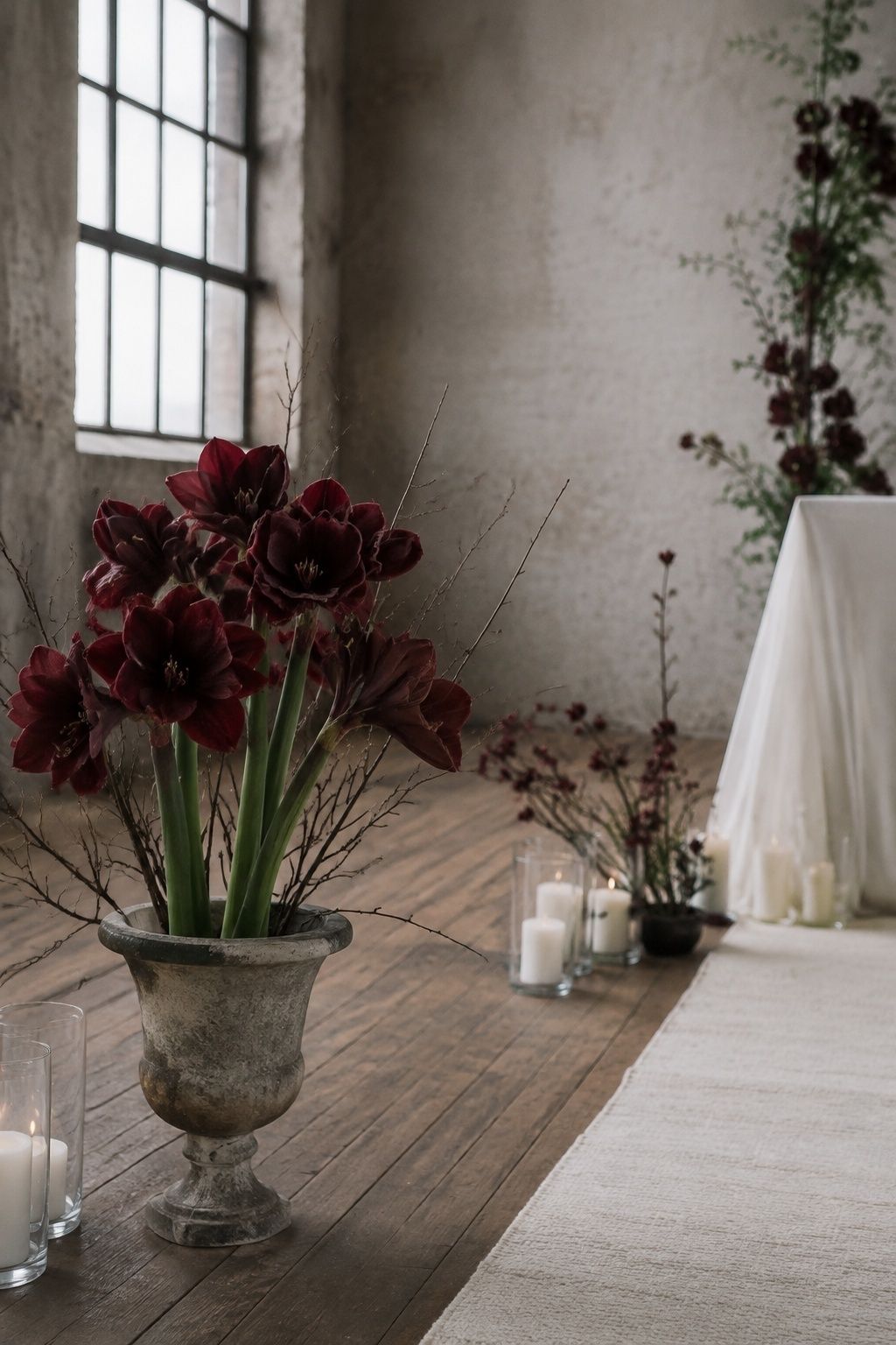 amaryllis for sculptural drama for an intimate January wedding