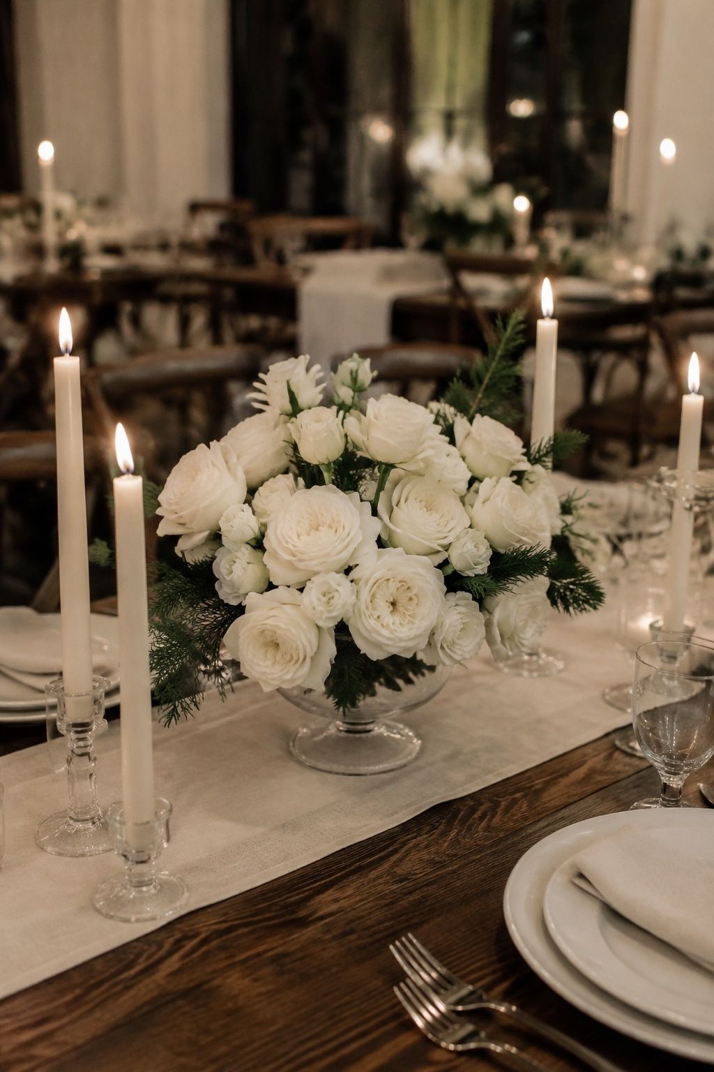 white roses for a clean base for an intimate January wedding