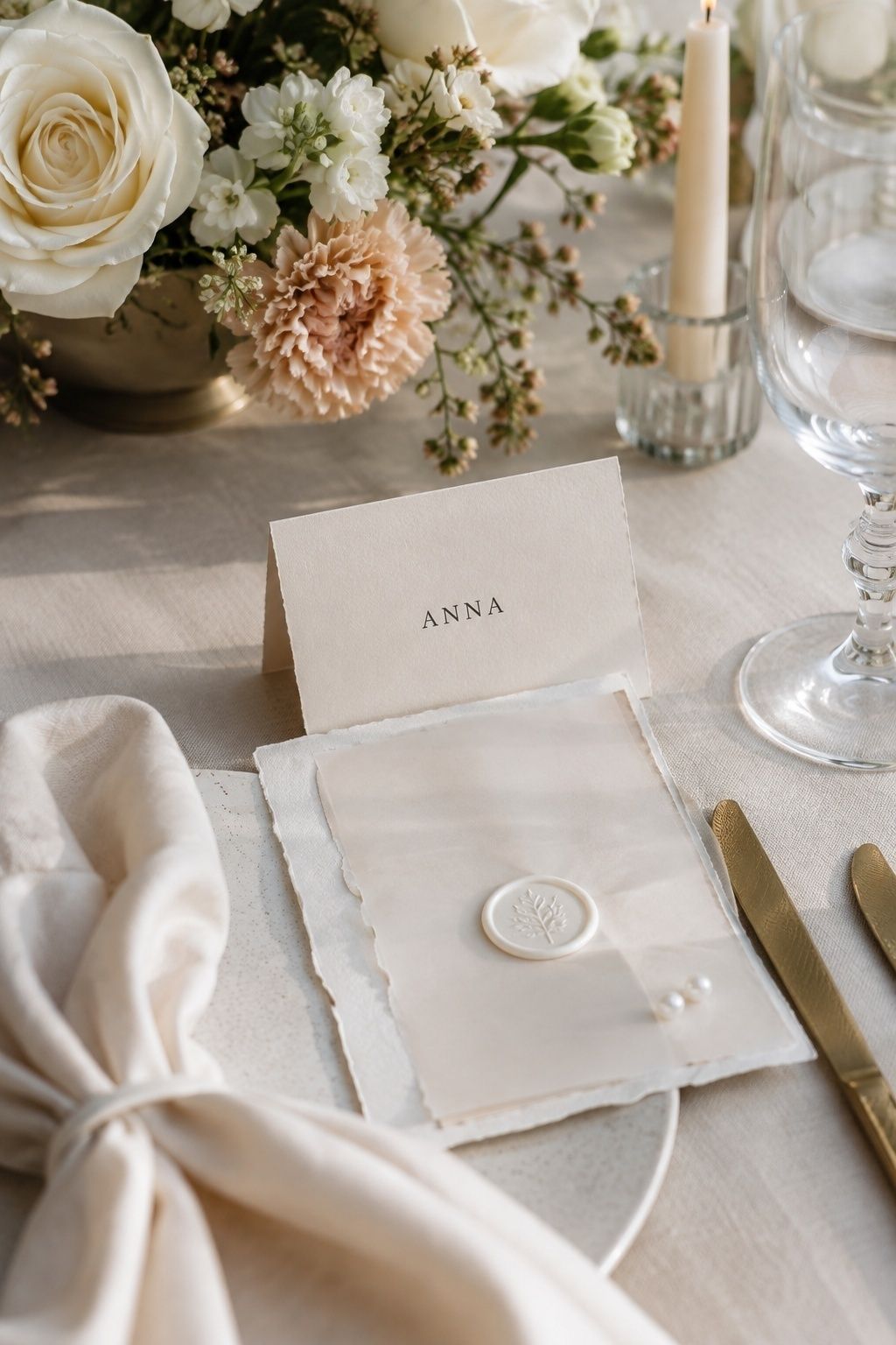 Pearl and ivory place cards