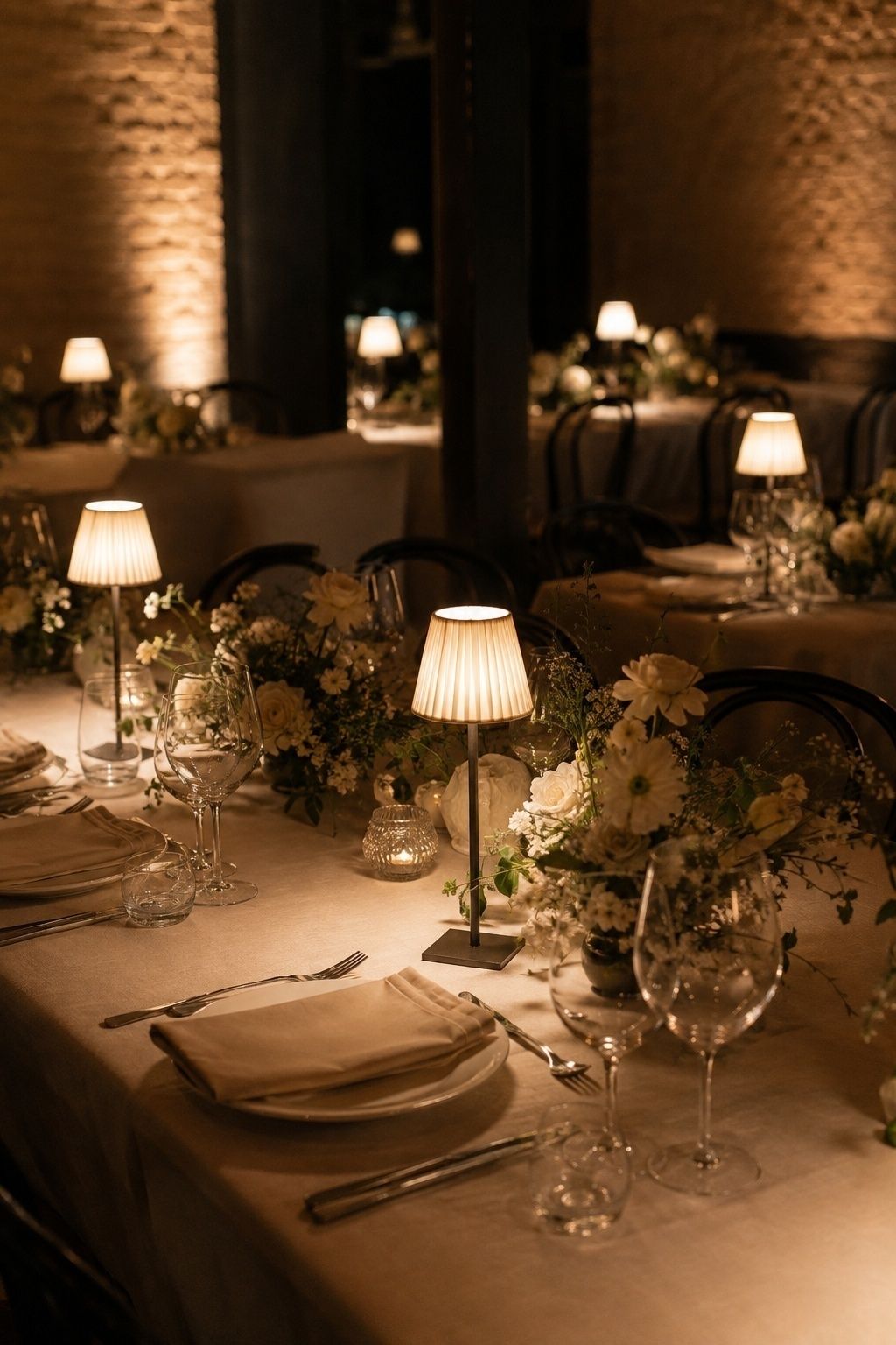 Mini lamps on reception tables