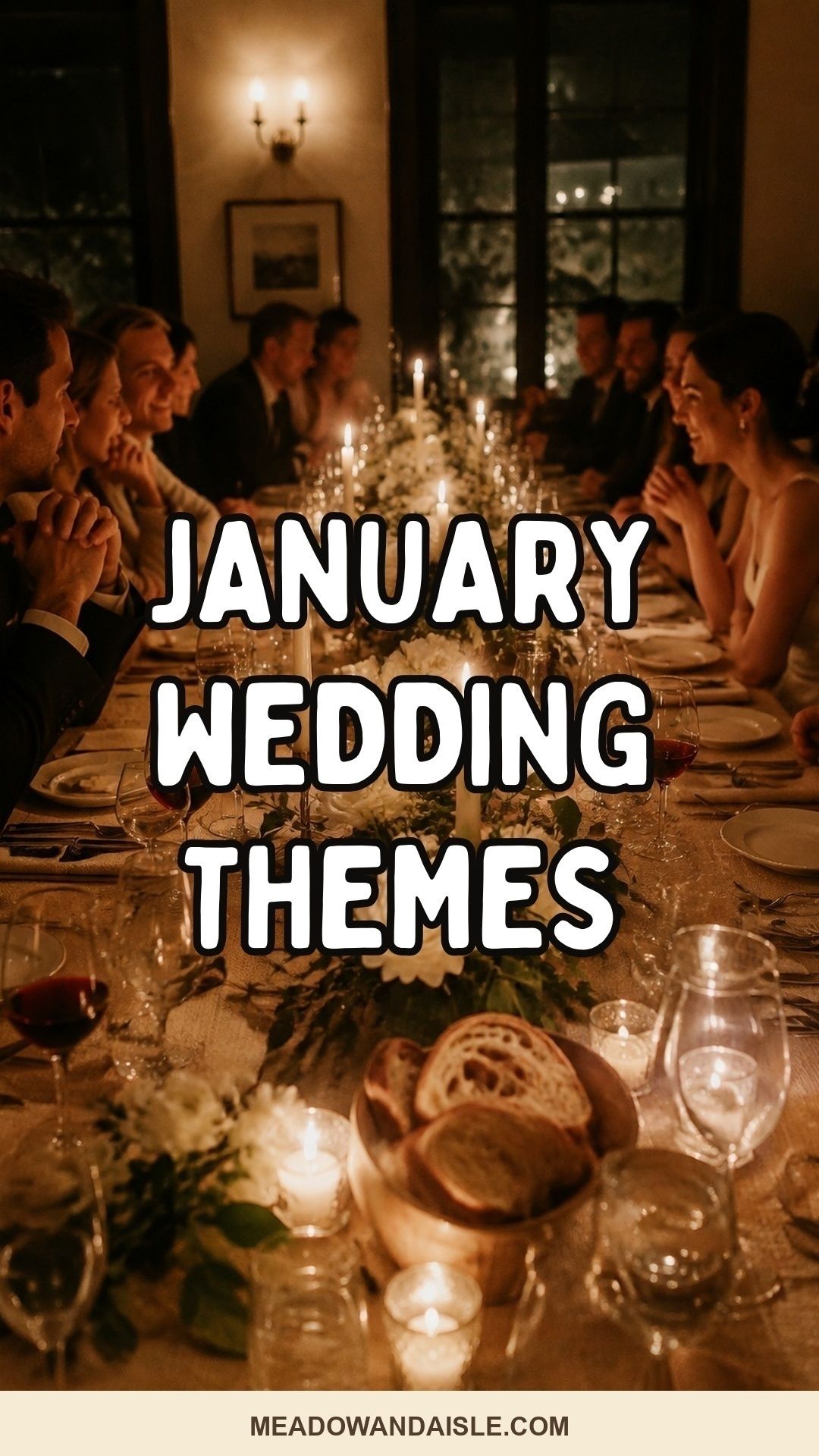 January wedding theme ideas Pinterest pin for Meadow & Aisle