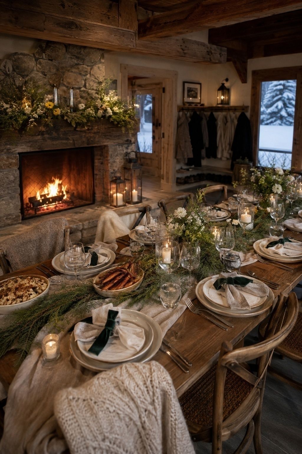 Snowy lodge wedding gathering