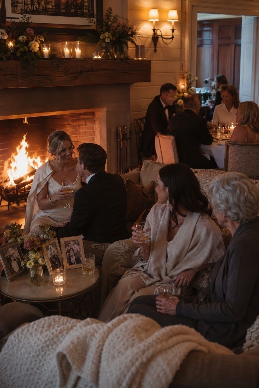Fireside family wedding celebration