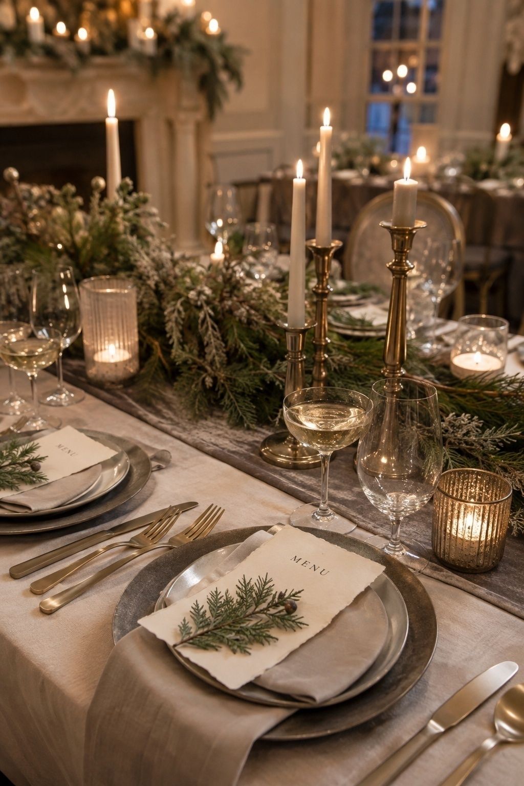 Soft metallic winter dinner