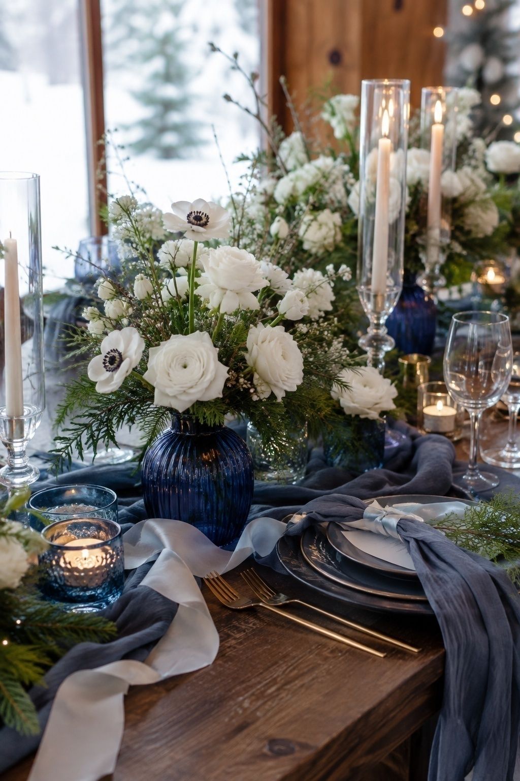 Blue and white winter florals