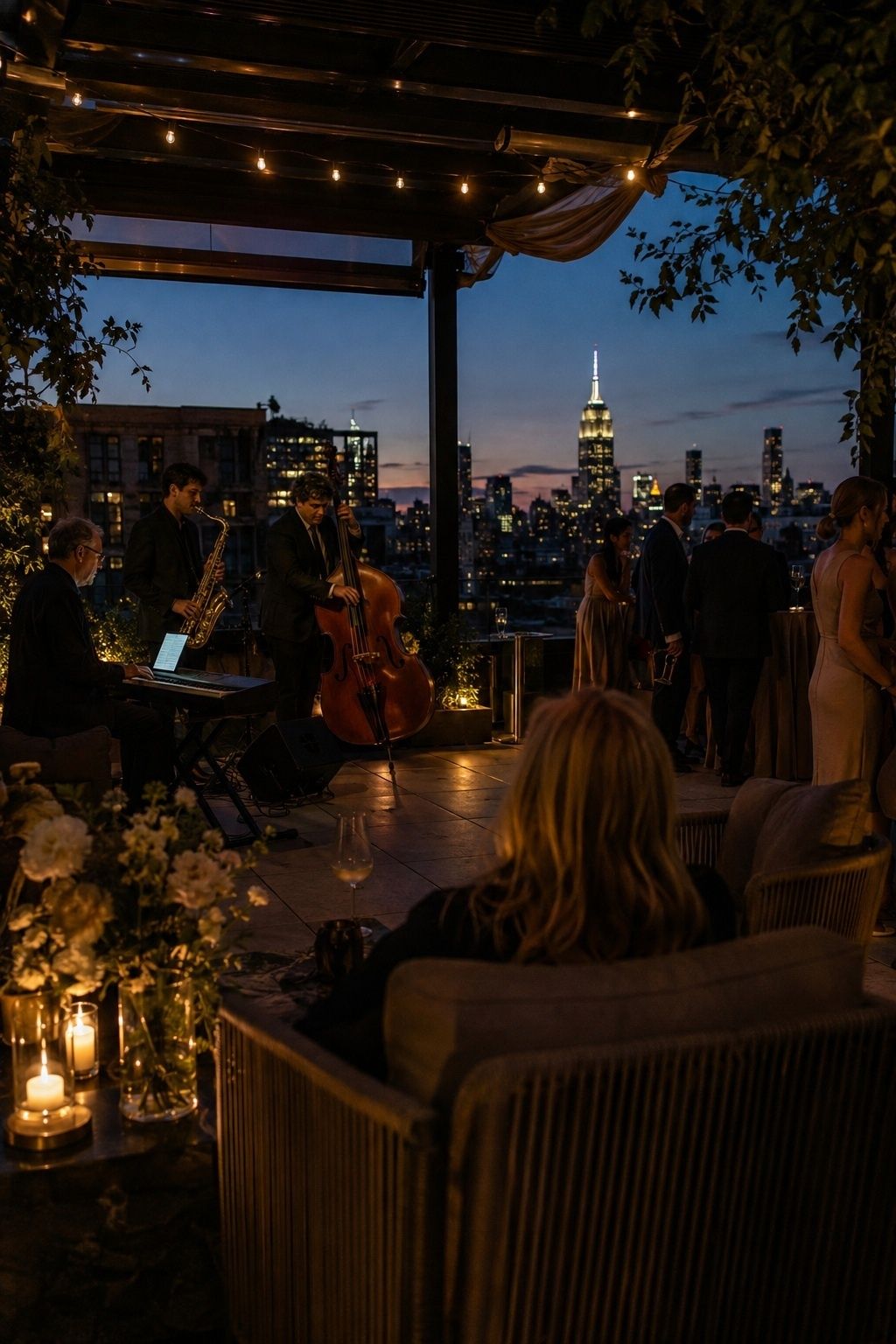Rooftop bar with a jazz trio