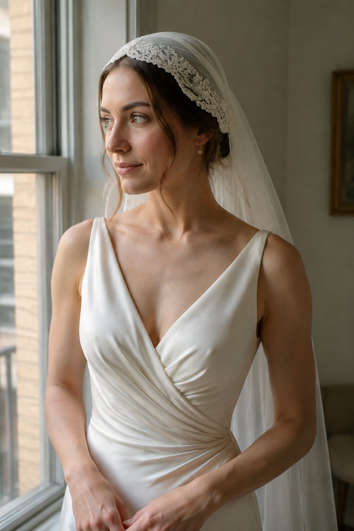 Juliet cap veil fitted close around the head