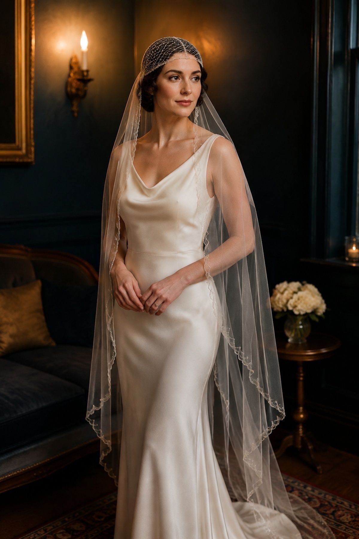 Art deco Juliet veil with beaded detail
