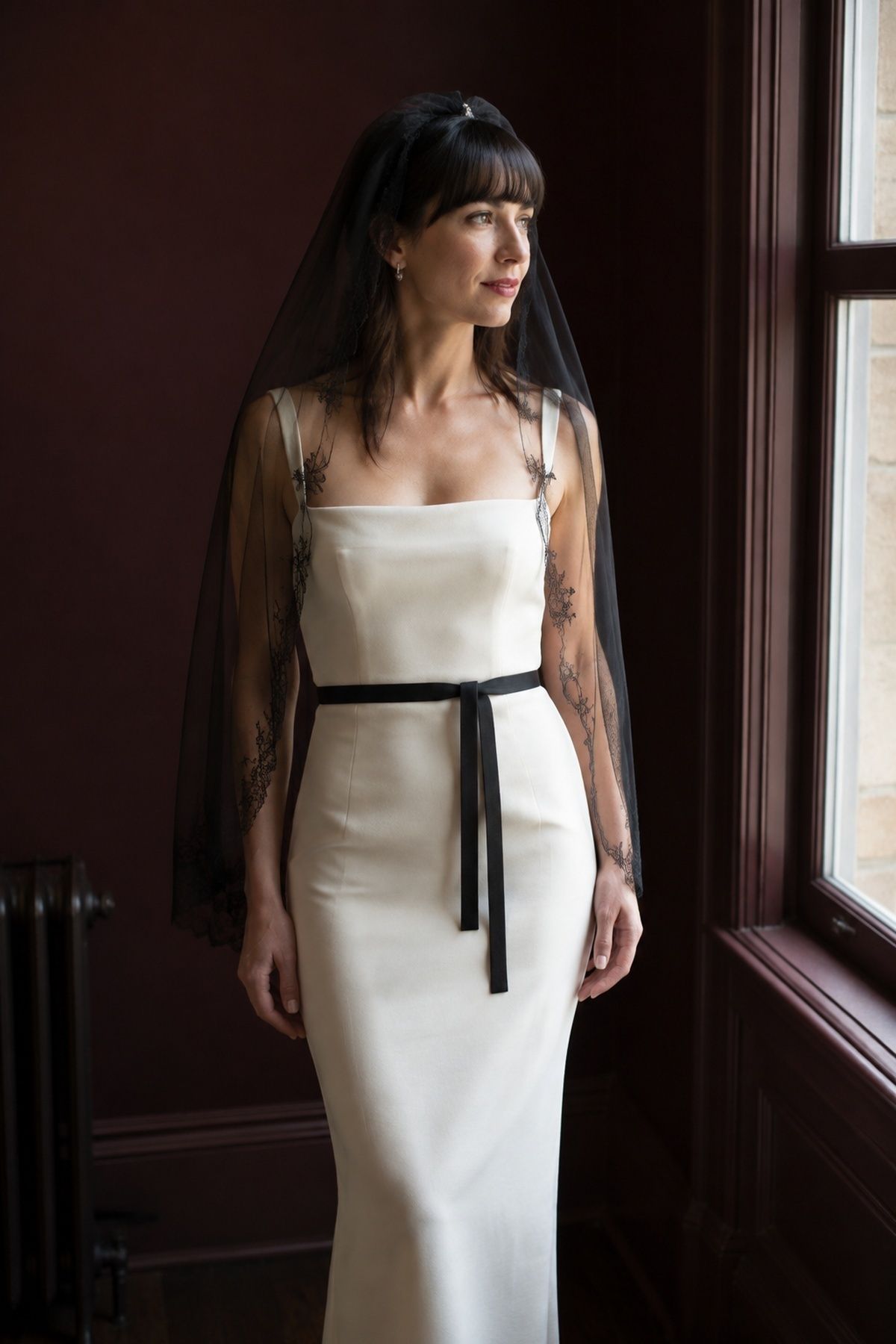 Black Juliet cap veil for an alternative bride