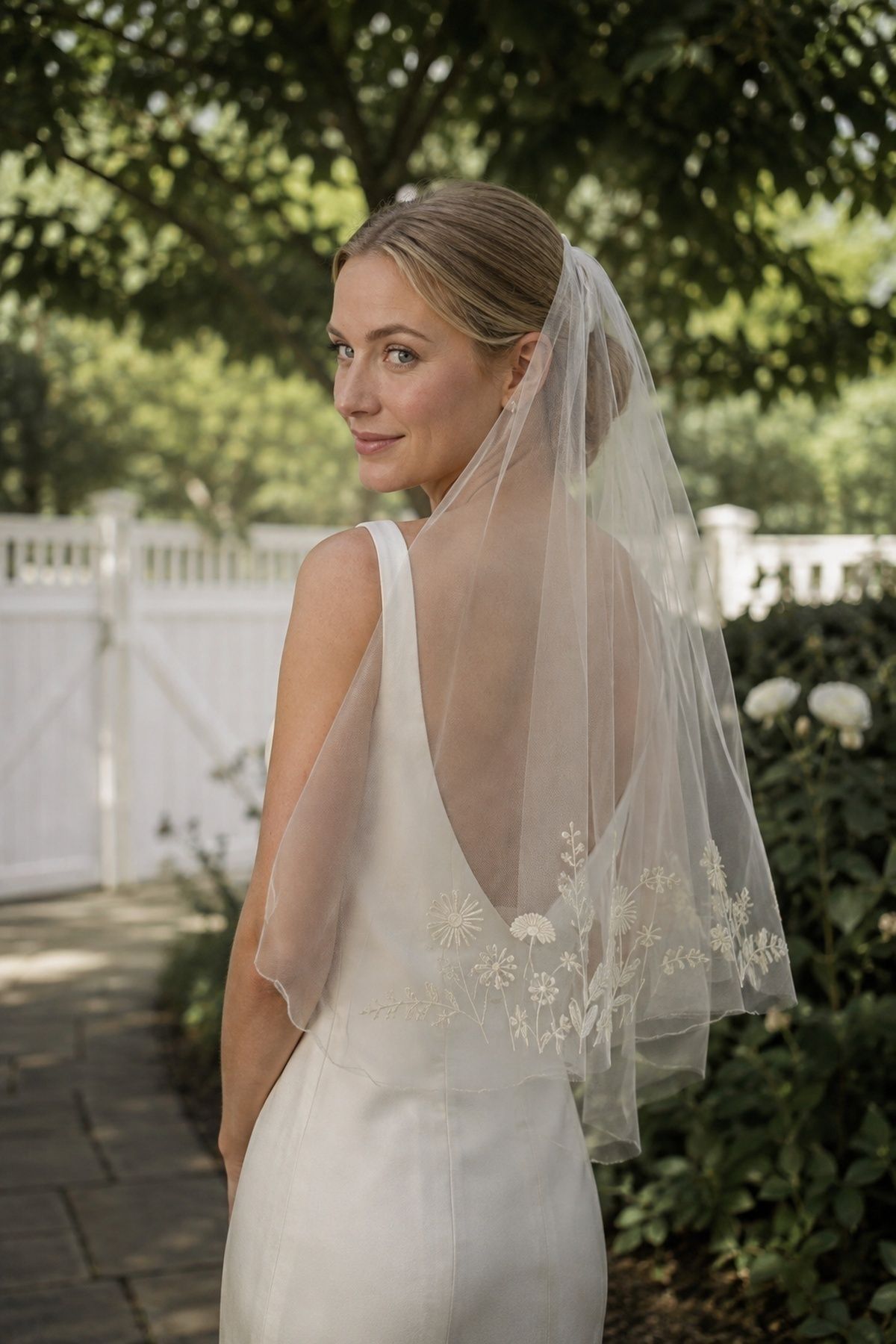 Custom Juliet veil with meaningful embroidery
