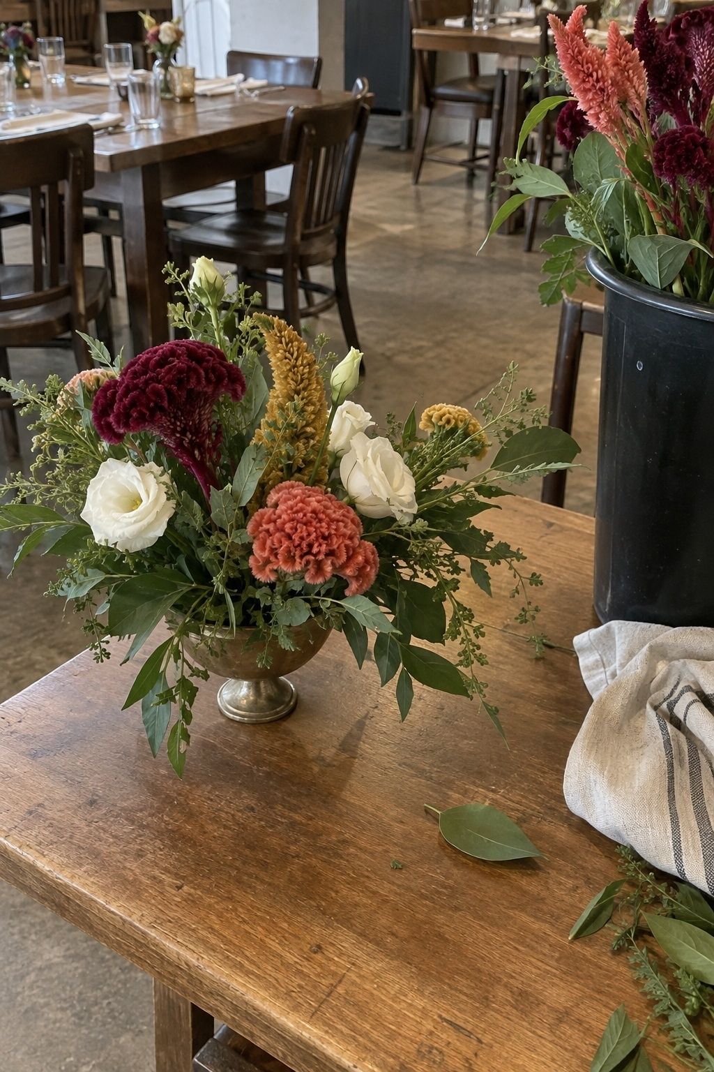 Velvety celosia in a summer arrangement