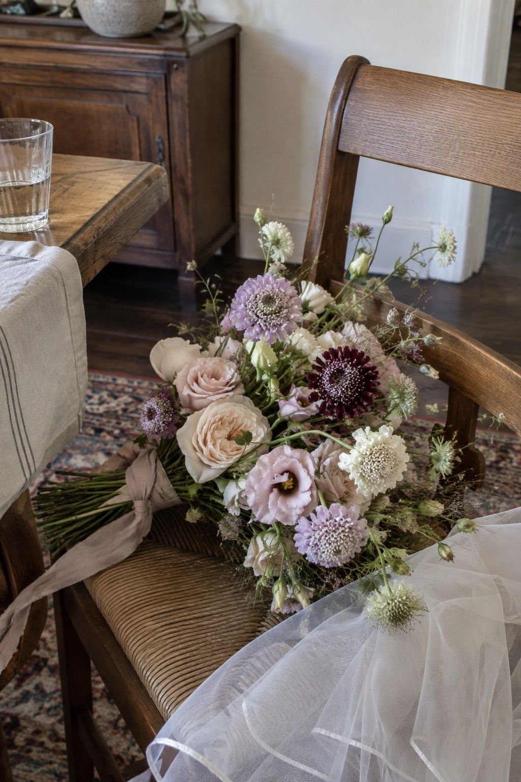 Delicate scabiosa in a July bouquet