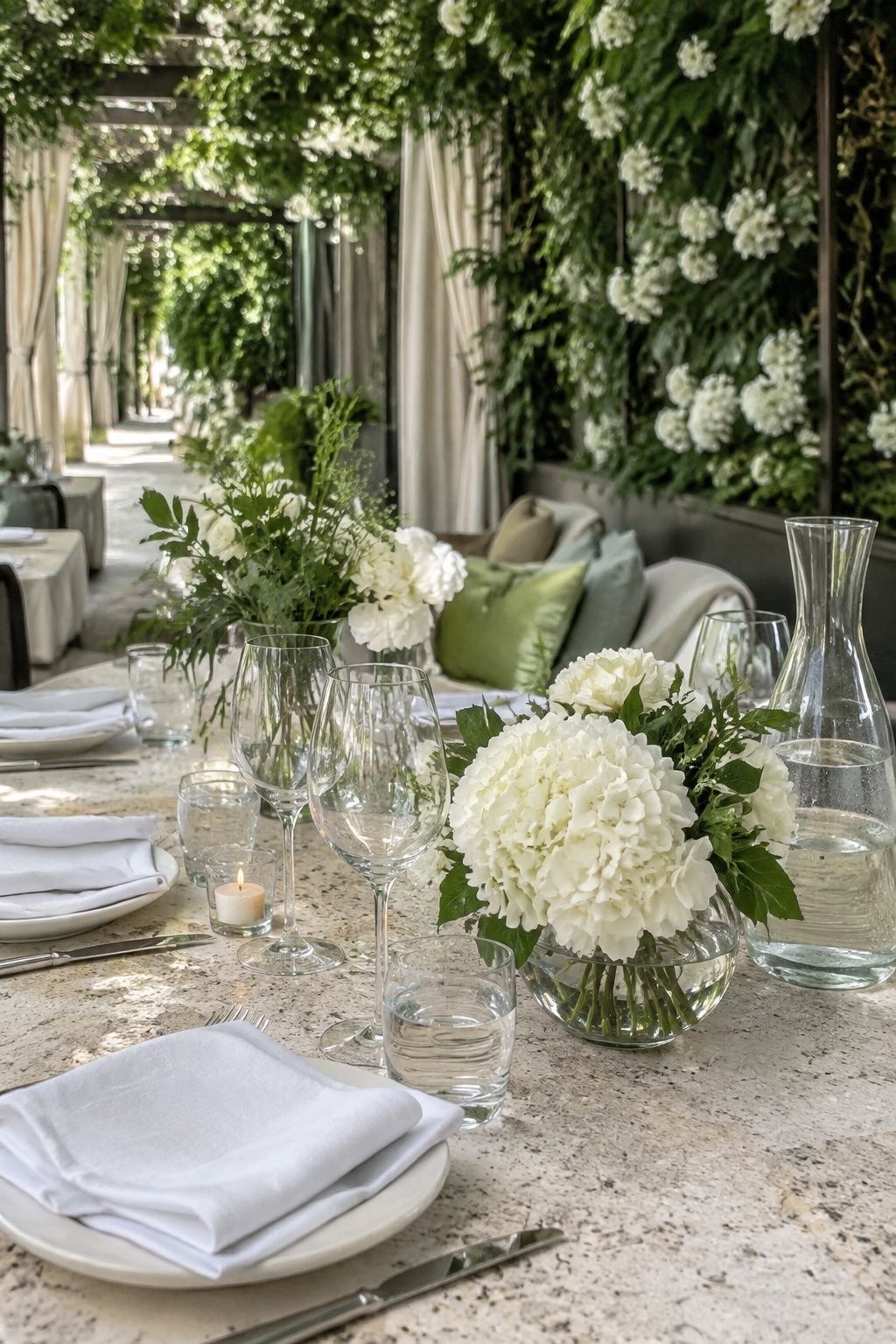 Modern white and green July wedding