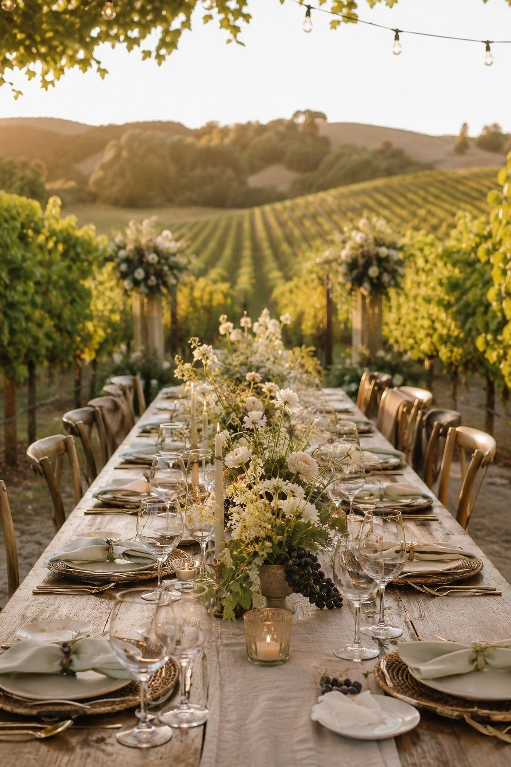 Vineyard golden-hour wedding theme
