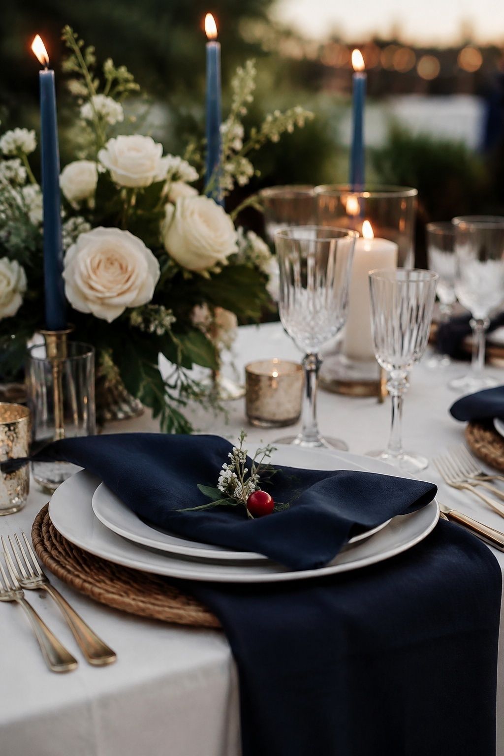 Restrained red, white and blue wedding decor