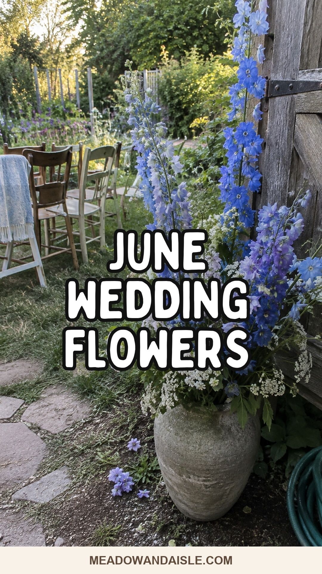 Pinterest pin with the title June Wedding Flowers