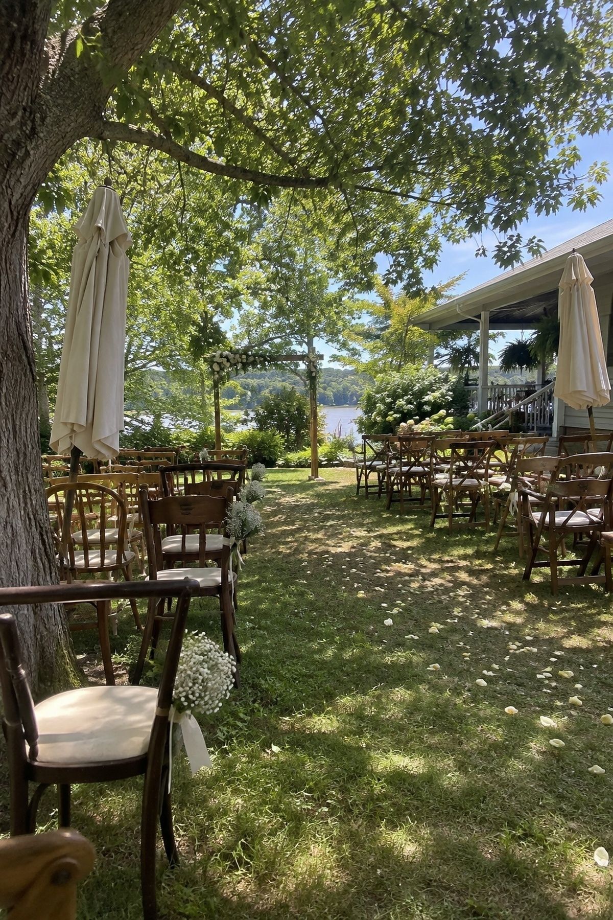 Shaded seating set up before the decor