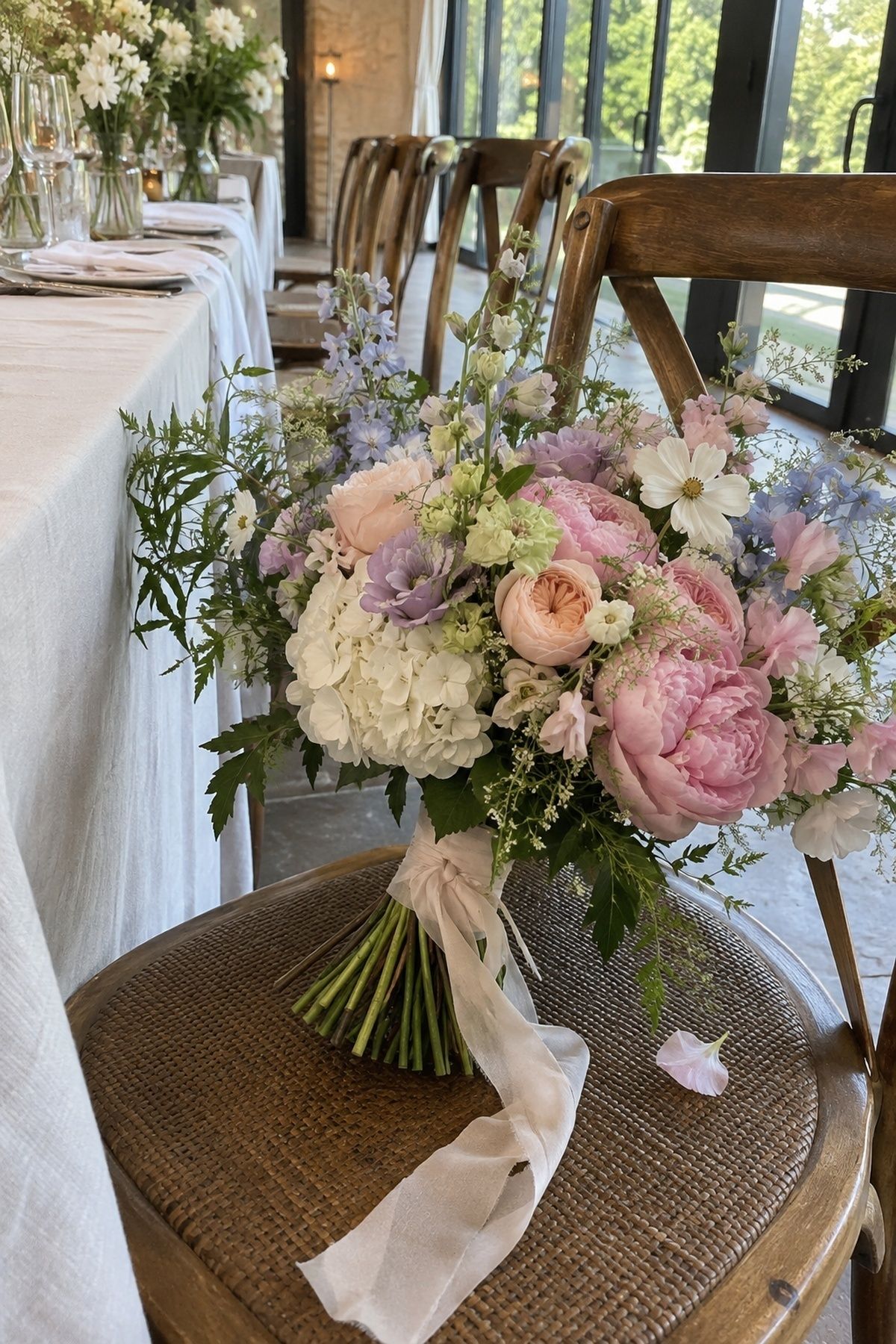 Early summer flowers at a June wedding