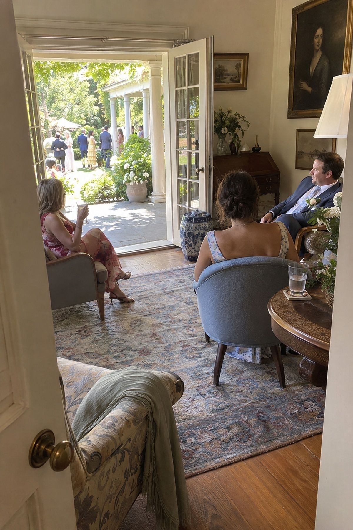 Cool indoor break area for summer wedding guests