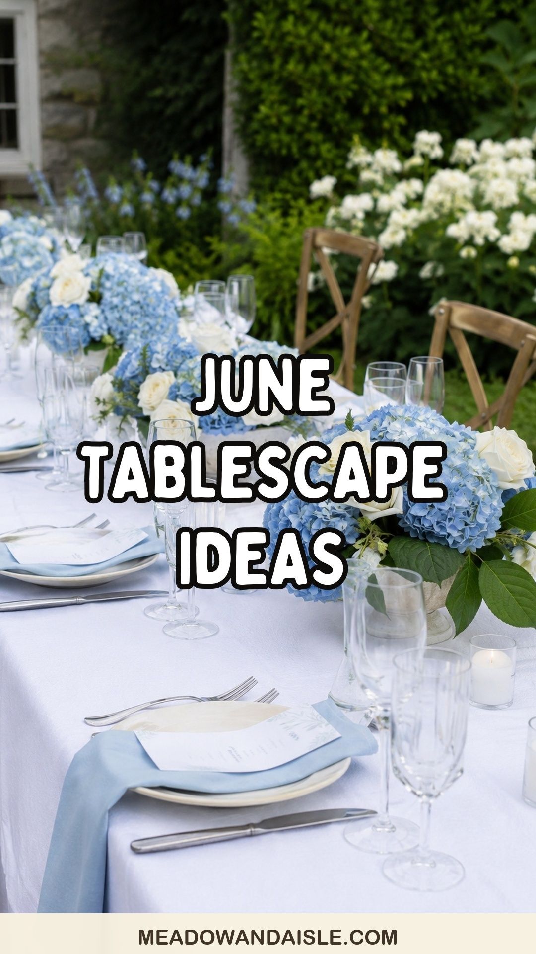 Pinterest pin for June wedding tablescape ideas