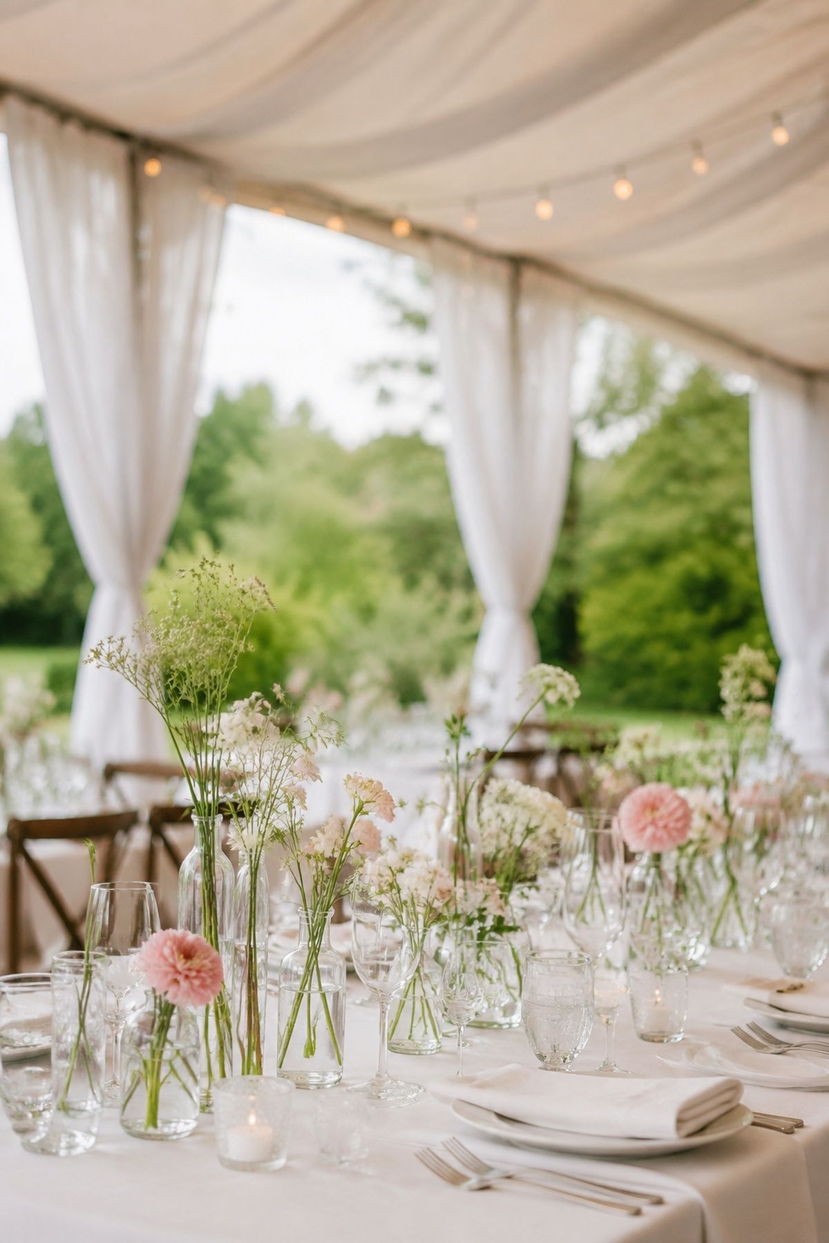 Clear glass vessels on an airy table