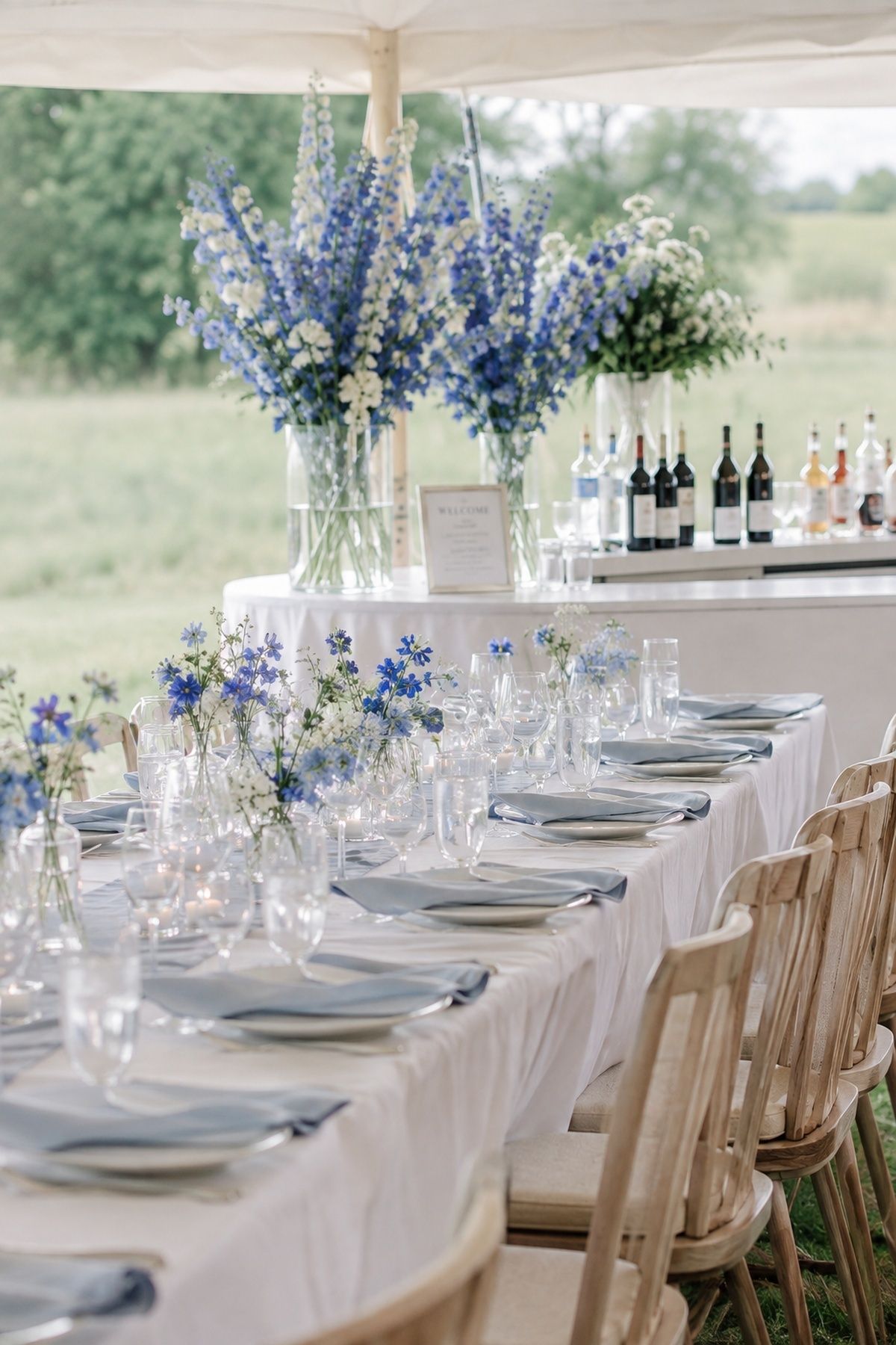 Table with delphinium blue accents