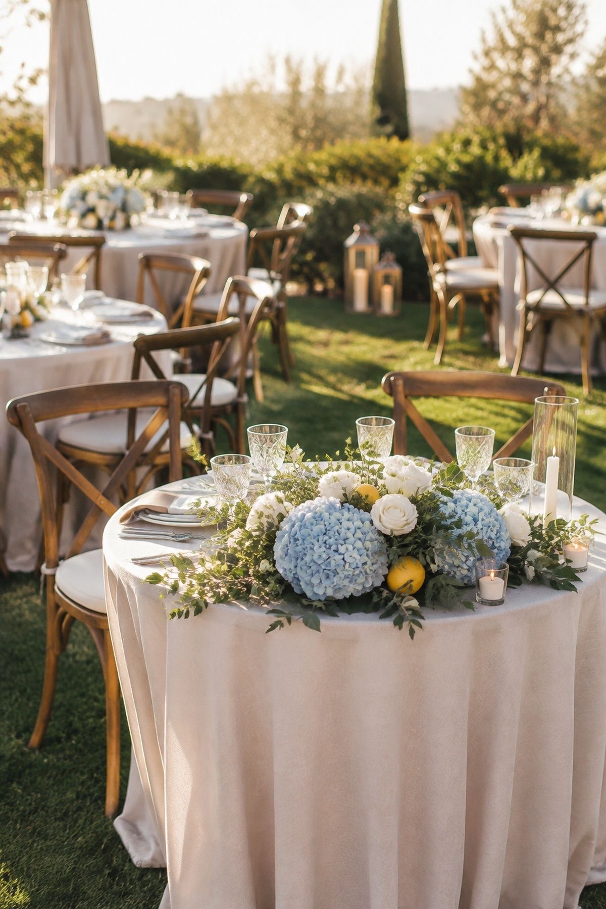 Sweetheart table with the same flowers as the guest tables