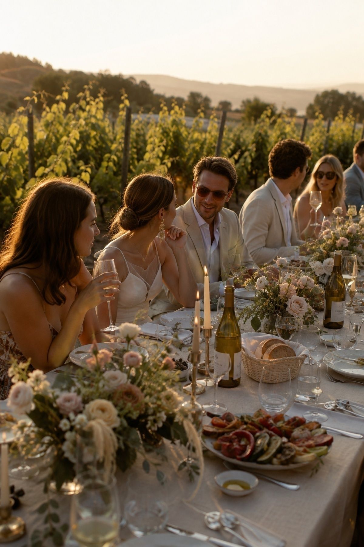 Vineyard wedding at golden hour