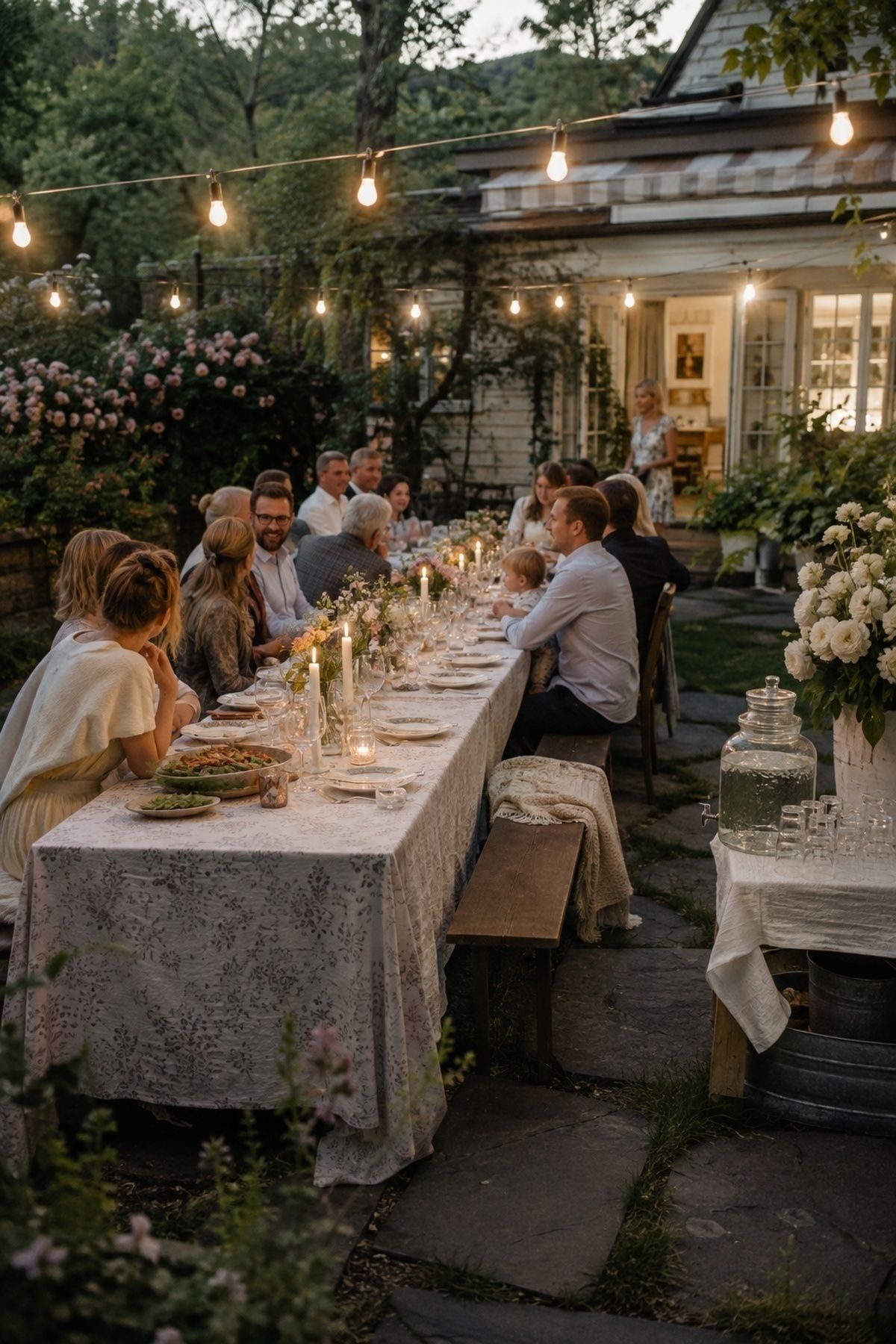 Family backyard summer dinner