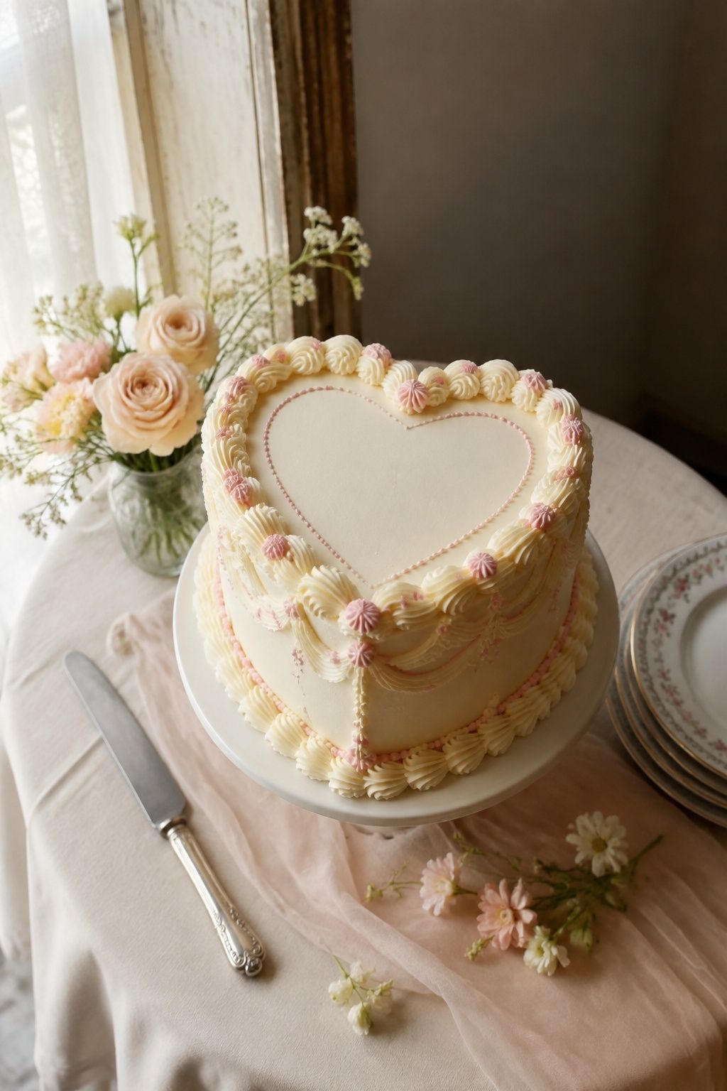 heart-shaped kitsch wedding cake styled as a kitsch wedding cake idea