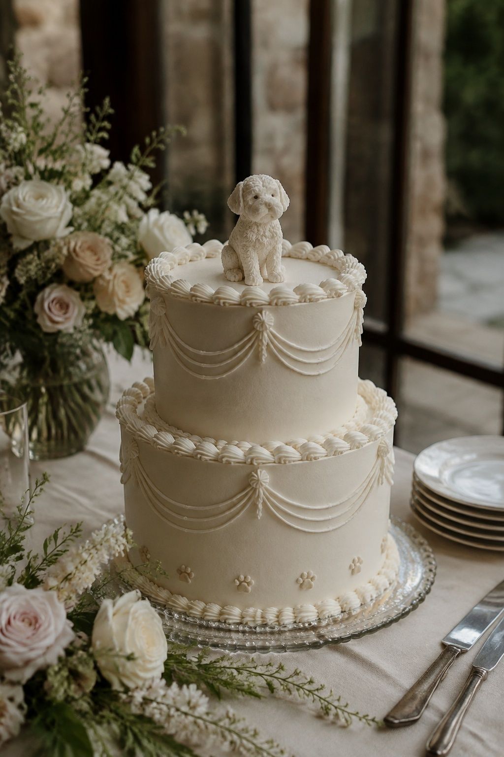 pet-inspired kitsch cake accent styled as a kitsch wedding cake idea