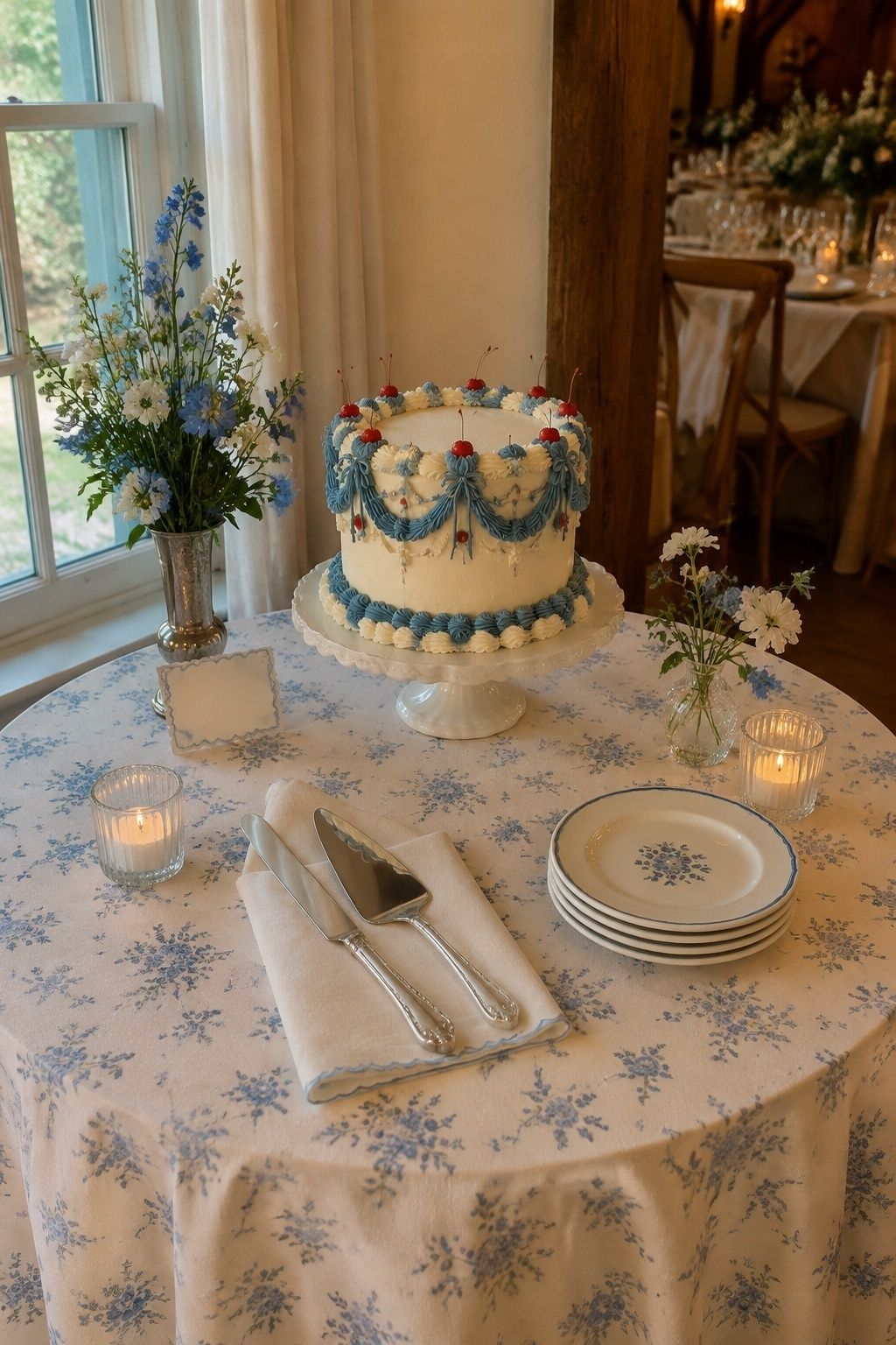 kitsch cake table setup styled as a kitsch wedding cake idea