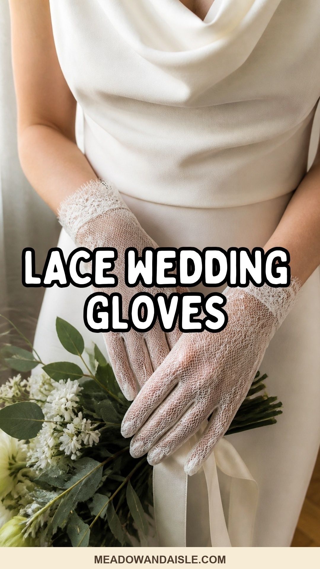Pinterest pin with the title Lace Wedding Gloves Ideas