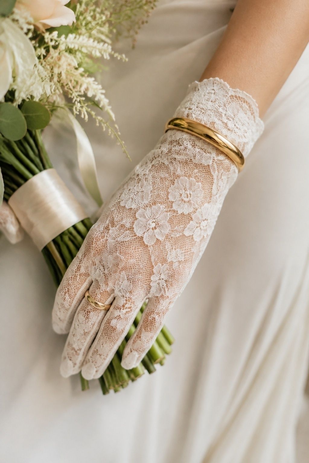 Lace gloves with one statement bangle
