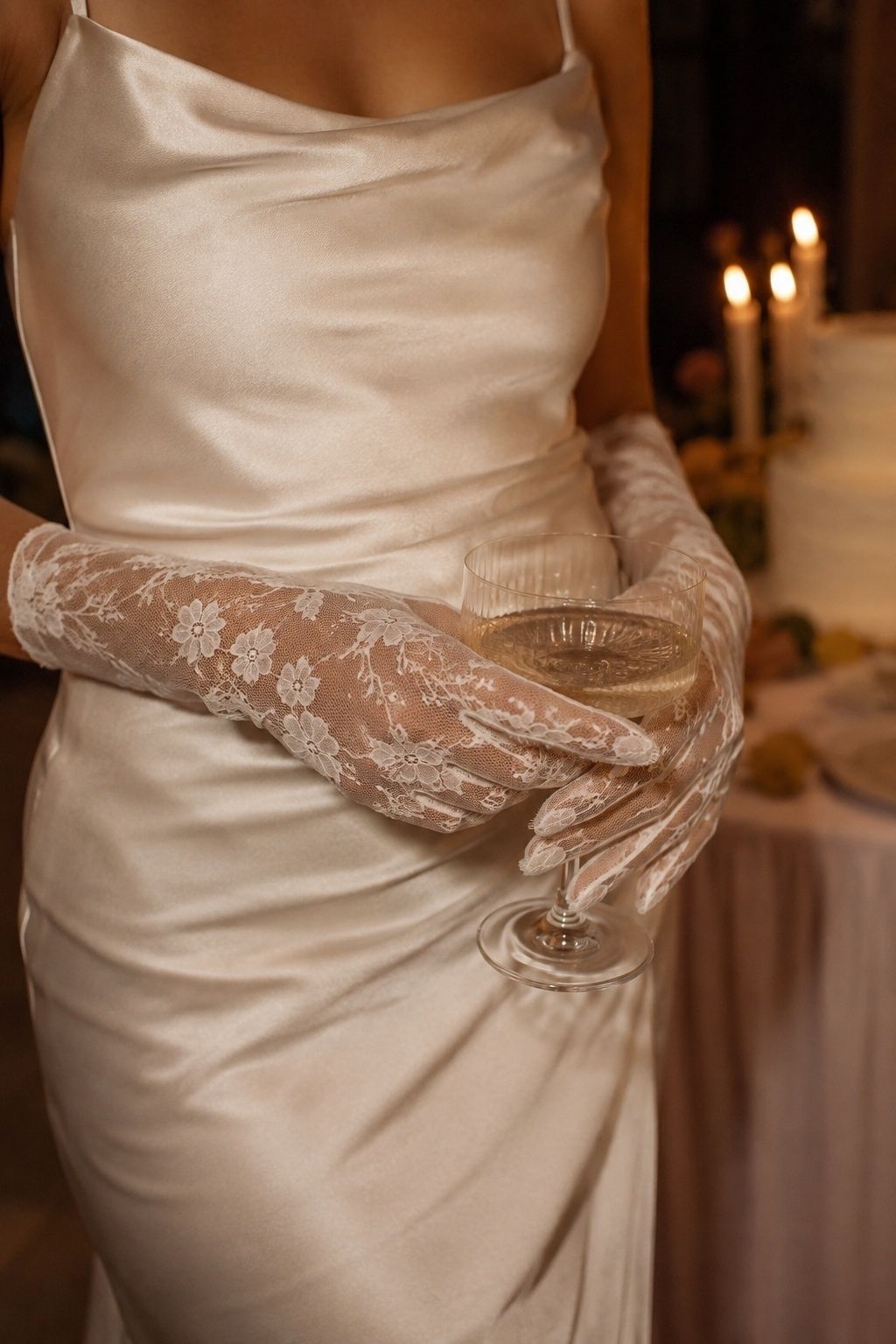Lace gloves worn only for reception portraits